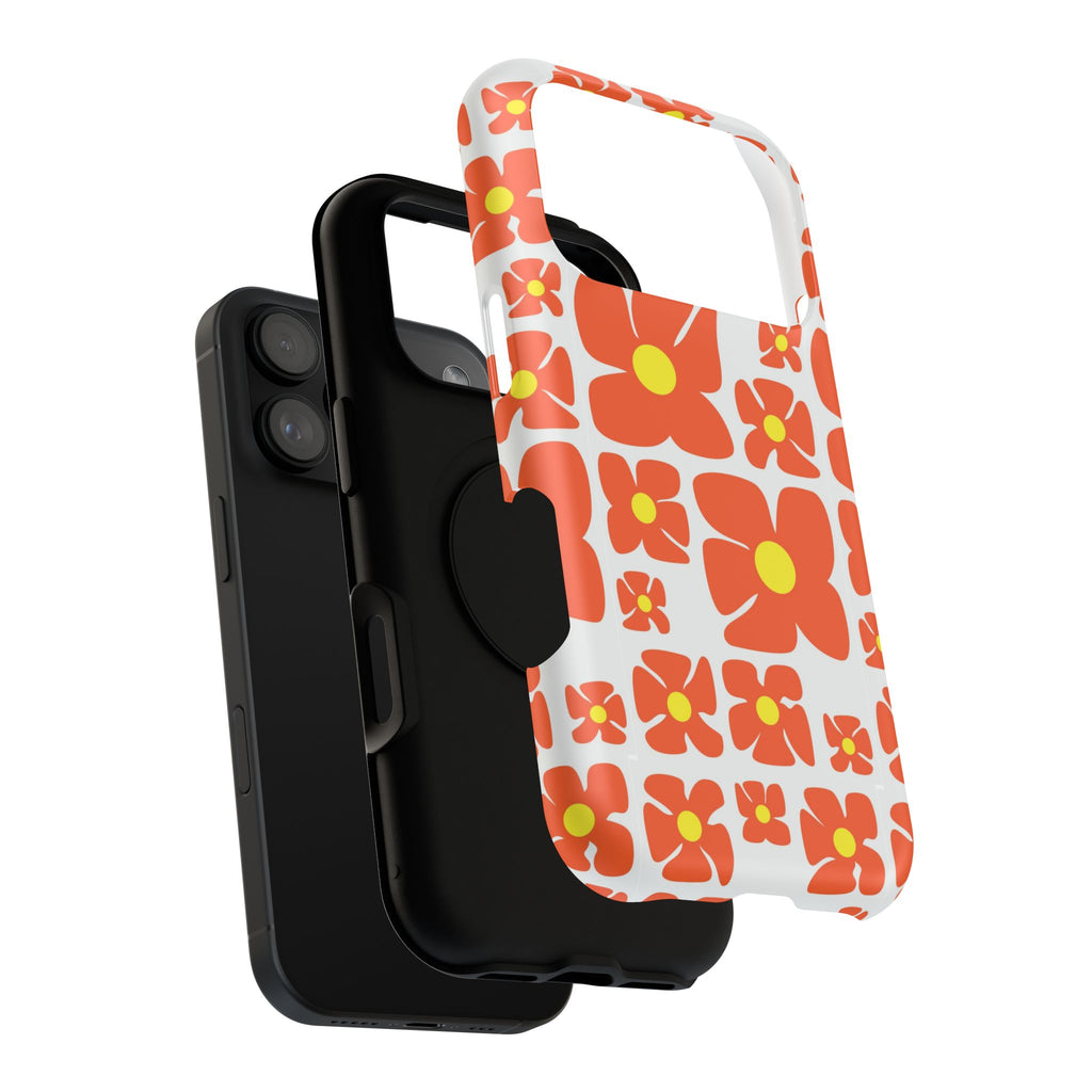 Retro Orange Floral Phone Case | Impact-Resistant Case