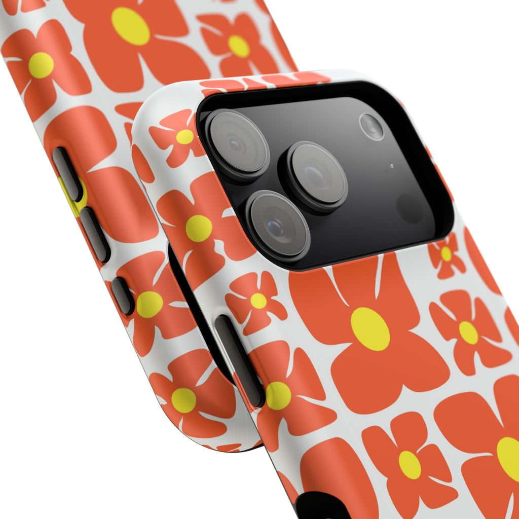 Retro Orange Floral Phone Case | Impact-Resistant Case