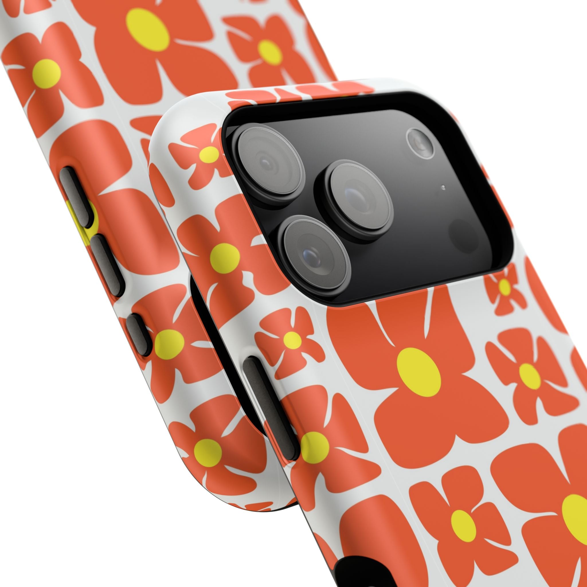 Retro Orange Floral Phone Case | Impact-Resistant Case