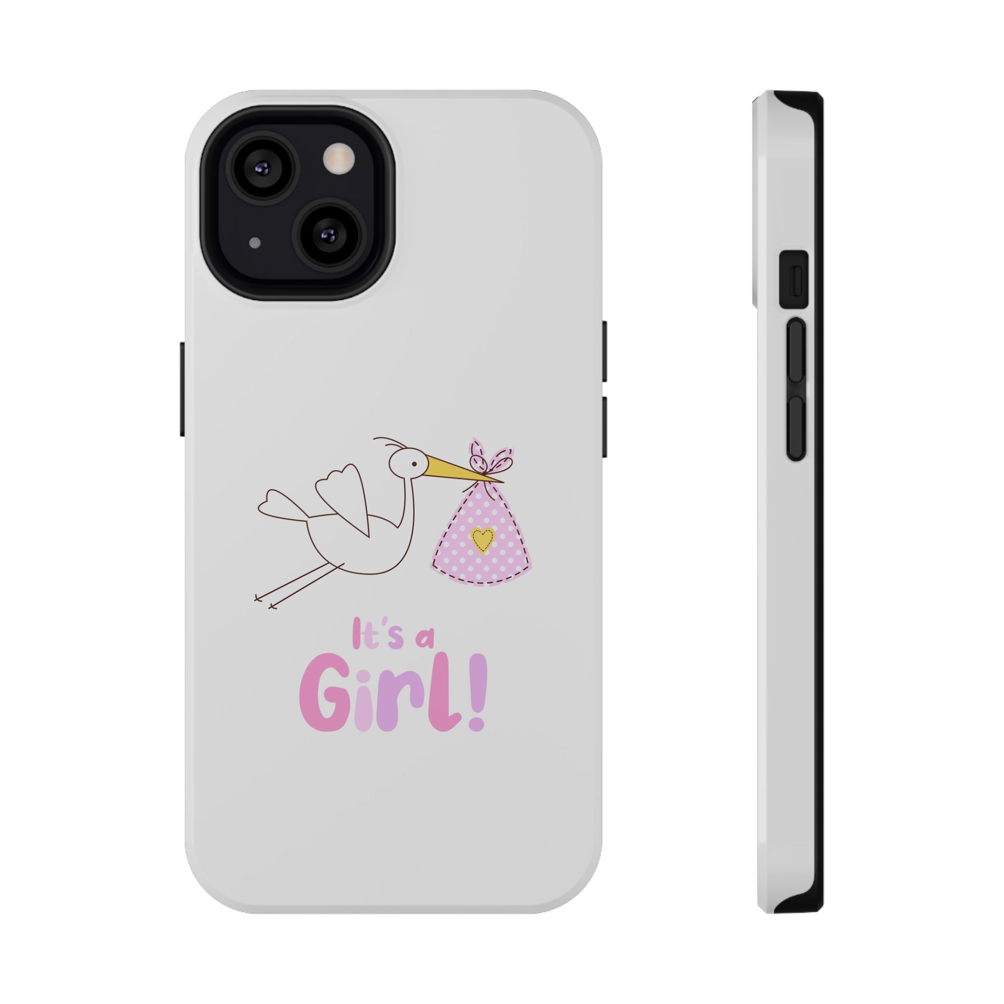 Stork carrying bundle "It's a Girl!" Phone Case | Impact-Resistant Case