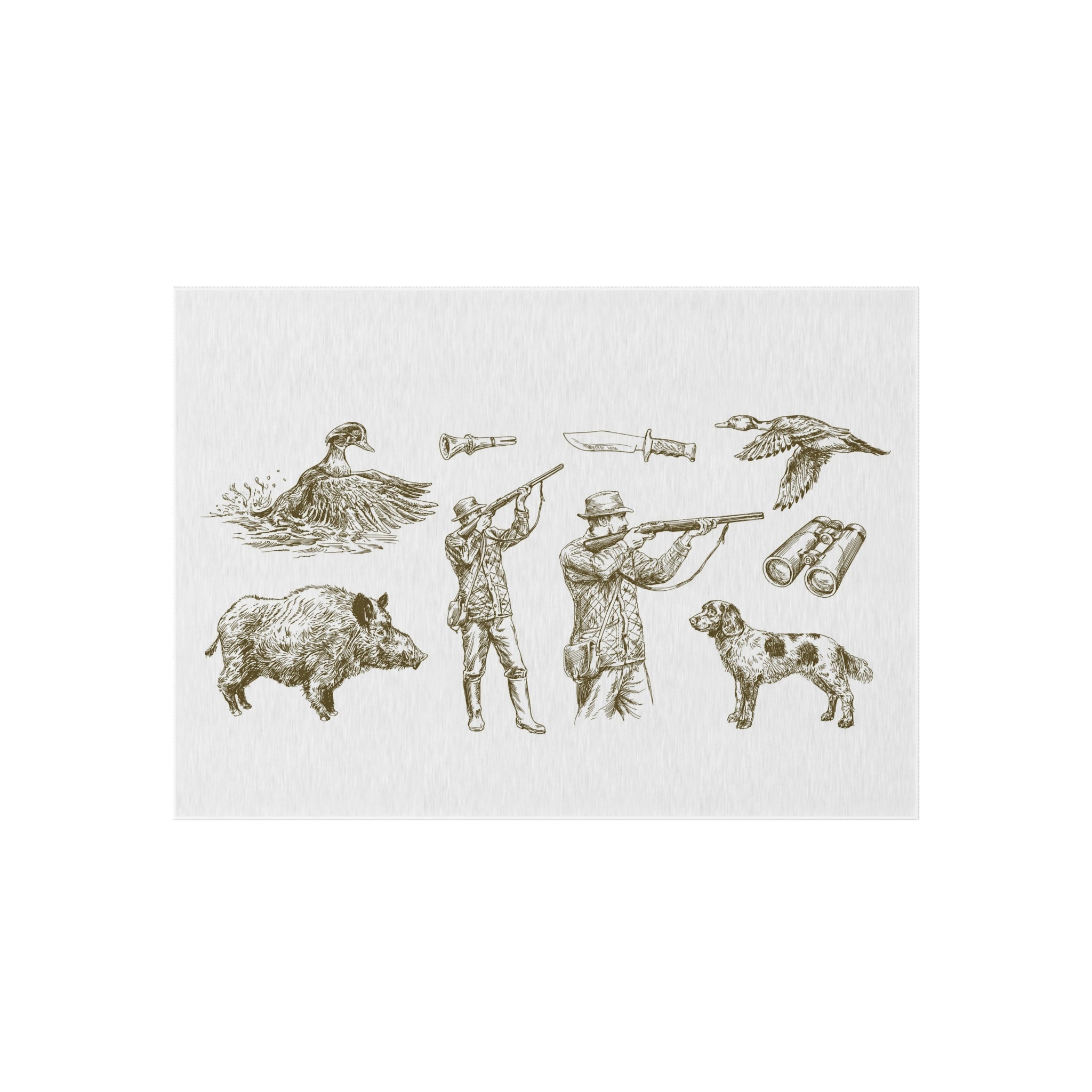 Vintage Hunting Scene Outdoor Rug | Duck, Boar, Hounds, Hunters