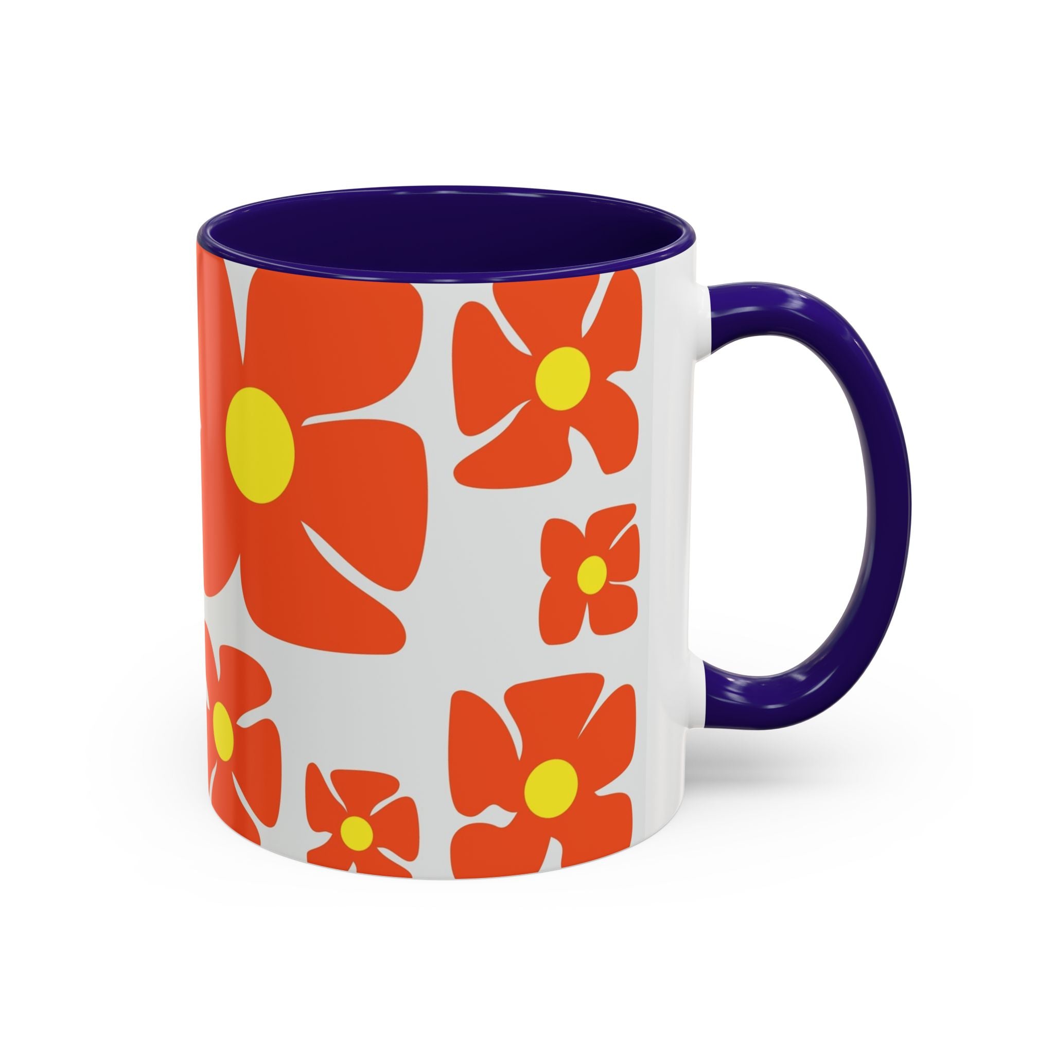 Retro Orange Flower Pattern Mug | 11oz 15oz Colorful Ceramic
