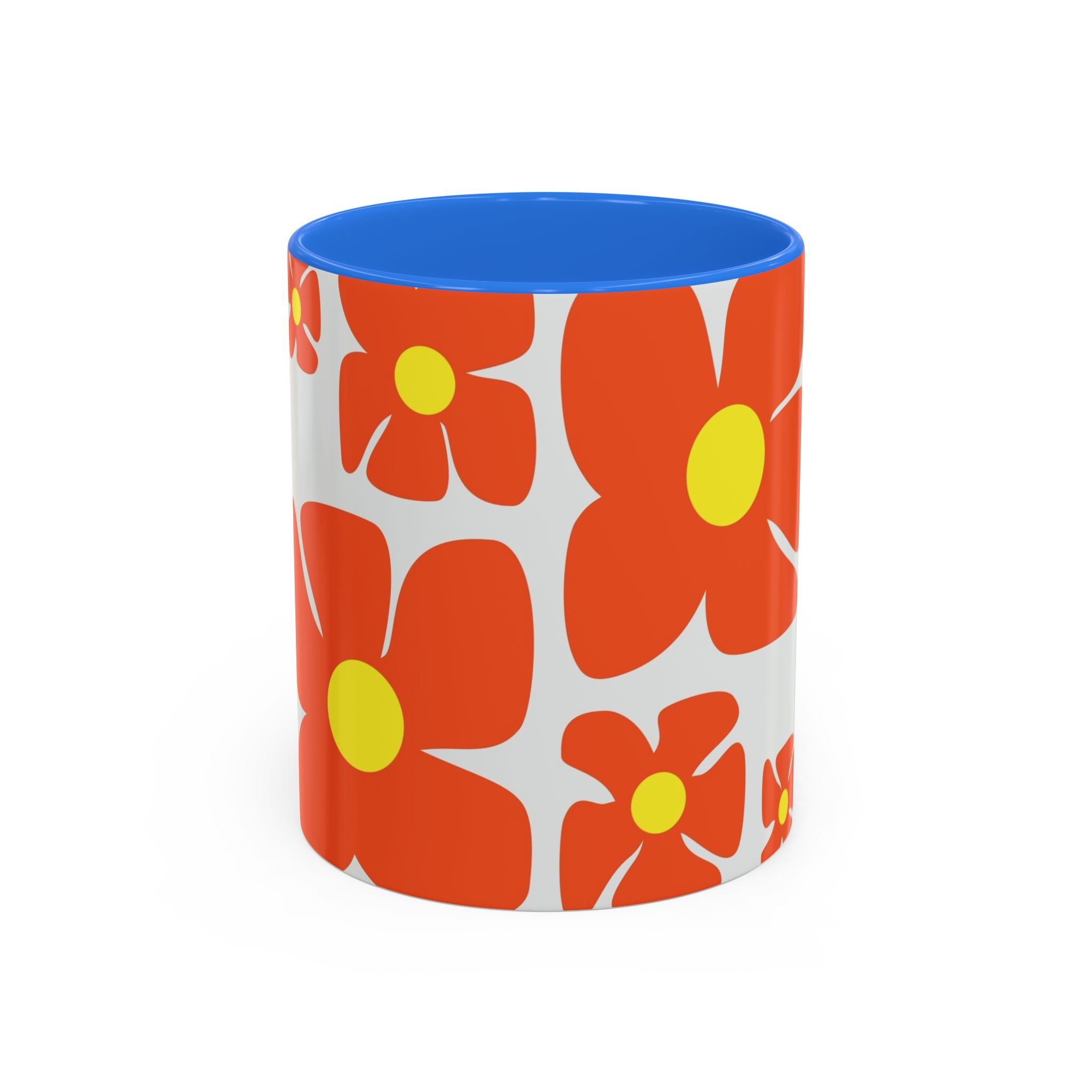 Retro Orange Flower Pattern Mug | 11oz 15oz Colorful Ceramic