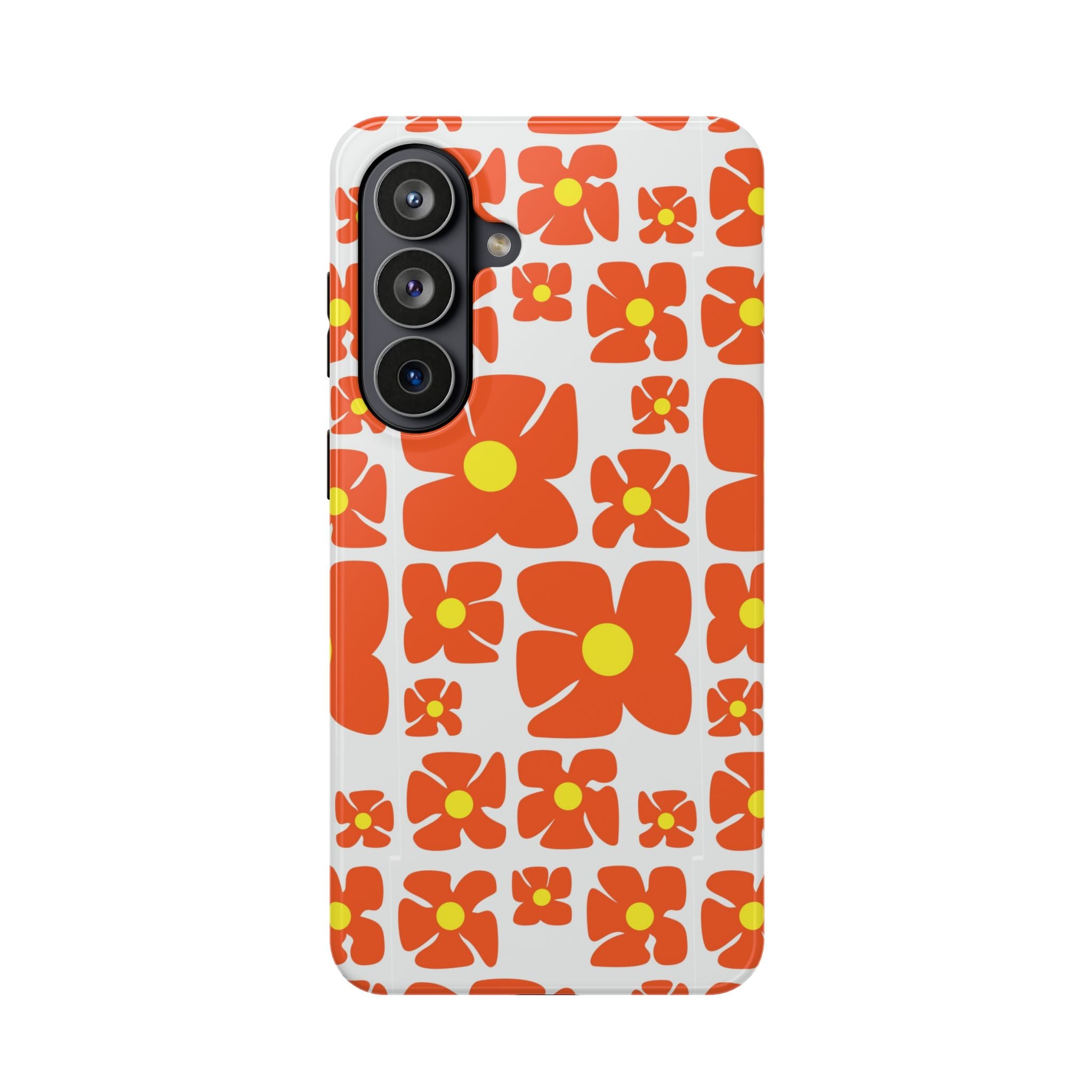 Retro Orange Floral Phone Case | Impact-Resistant Case