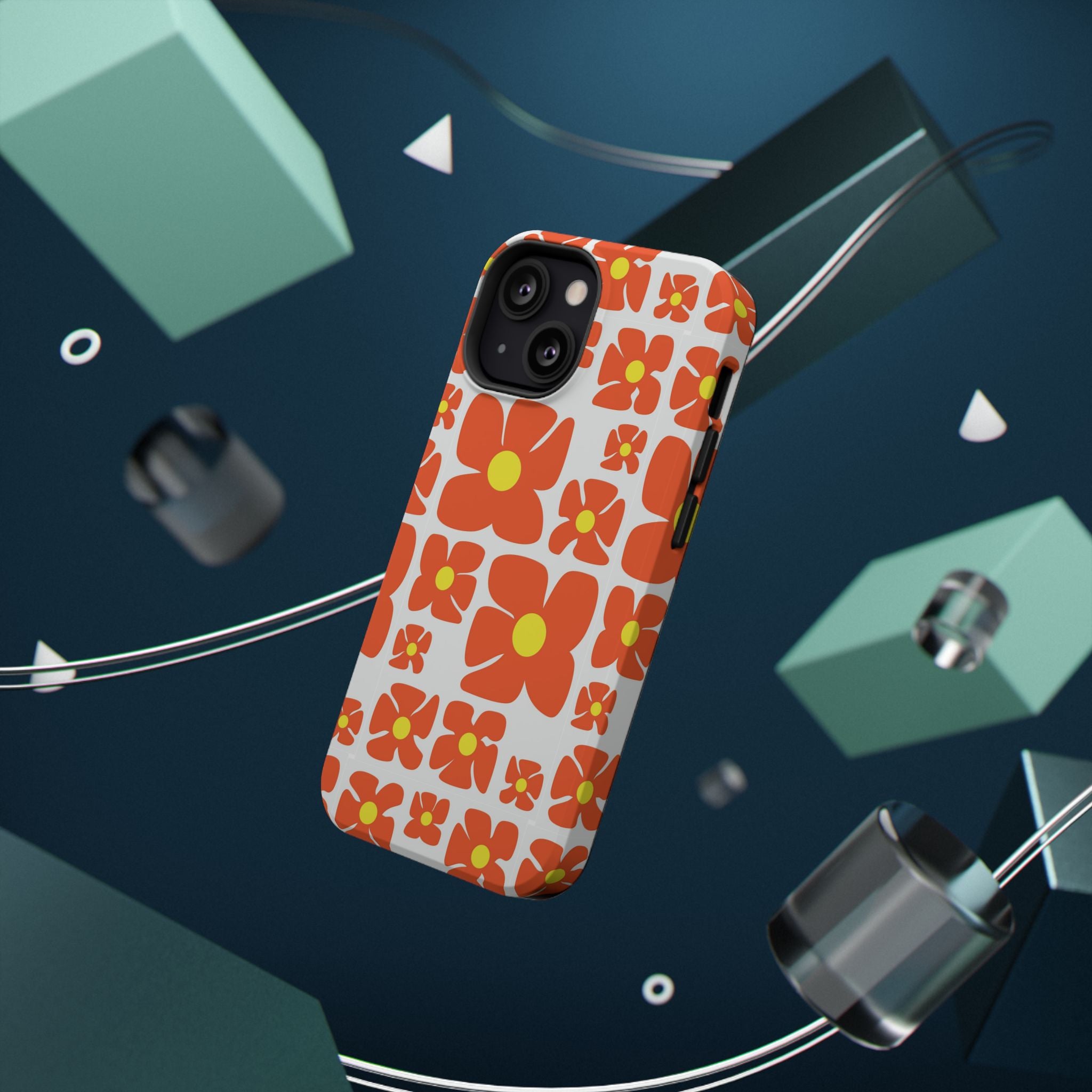Retro Orange Floral Phone Case | Impact-Resistant Case