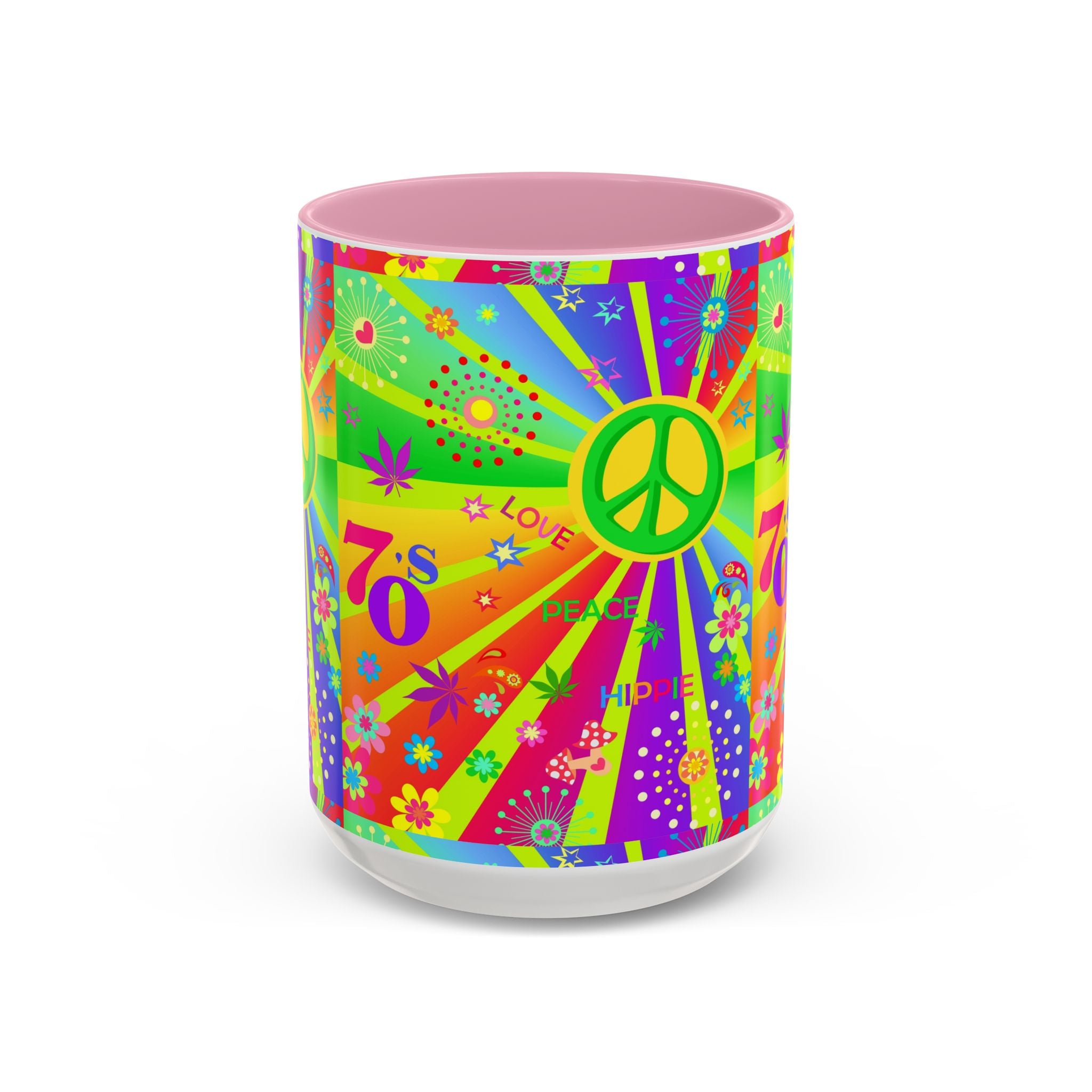 70s Peace Sign Psychedelic Mug | Retro Hippie Rainbow Coffee Cup