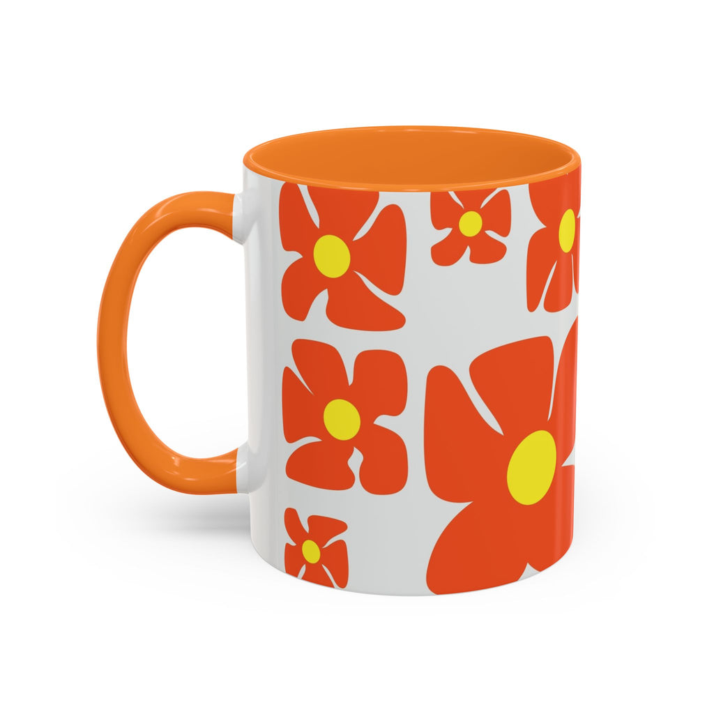 Retro Orange Flower Pattern Mug | 11oz 15oz Colorful Ceramic