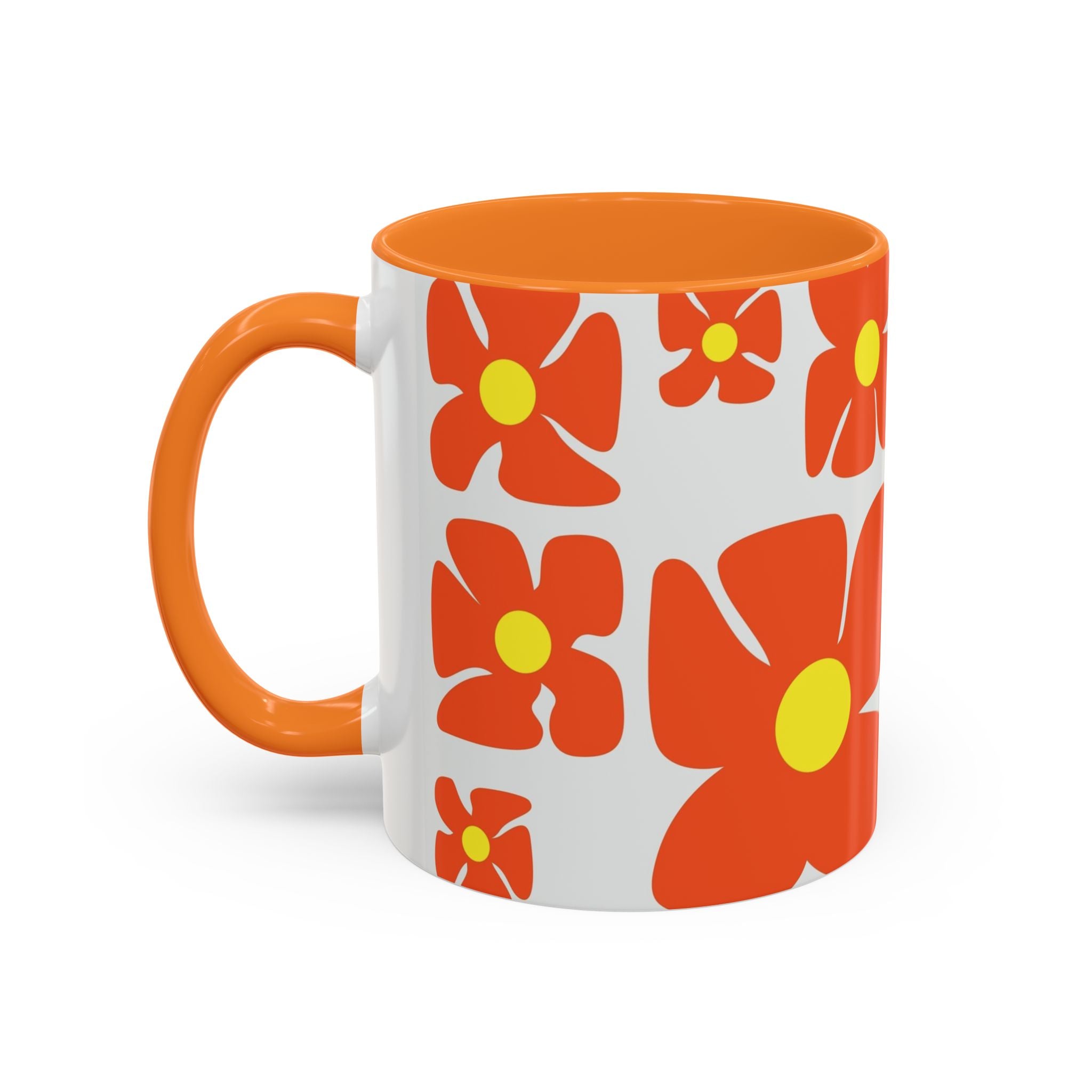 Retro Orange Flower Pattern Mug | 11oz 15oz Colorful Ceramic