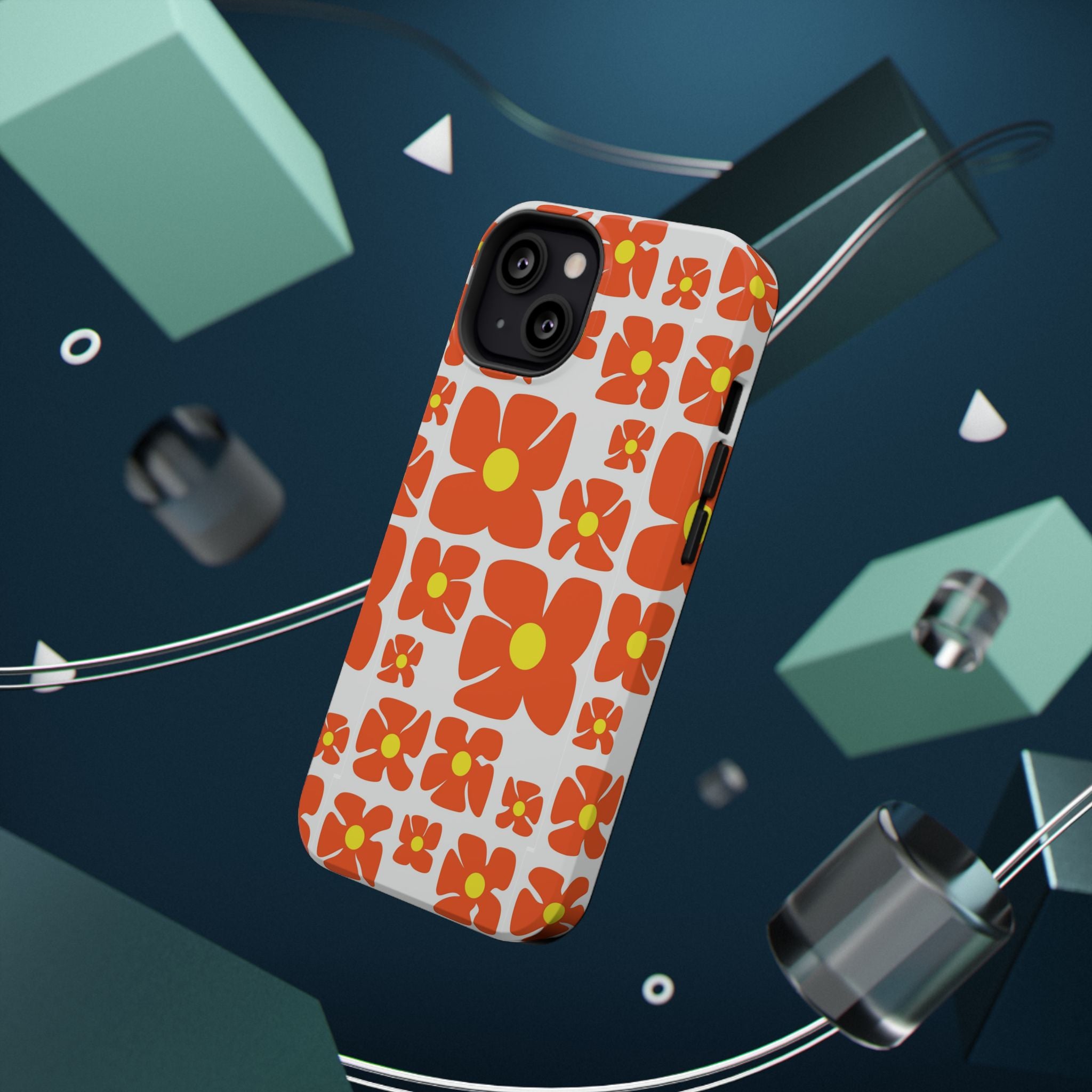 Retro Orange Floral Phone Case | Impact-Resistant Case