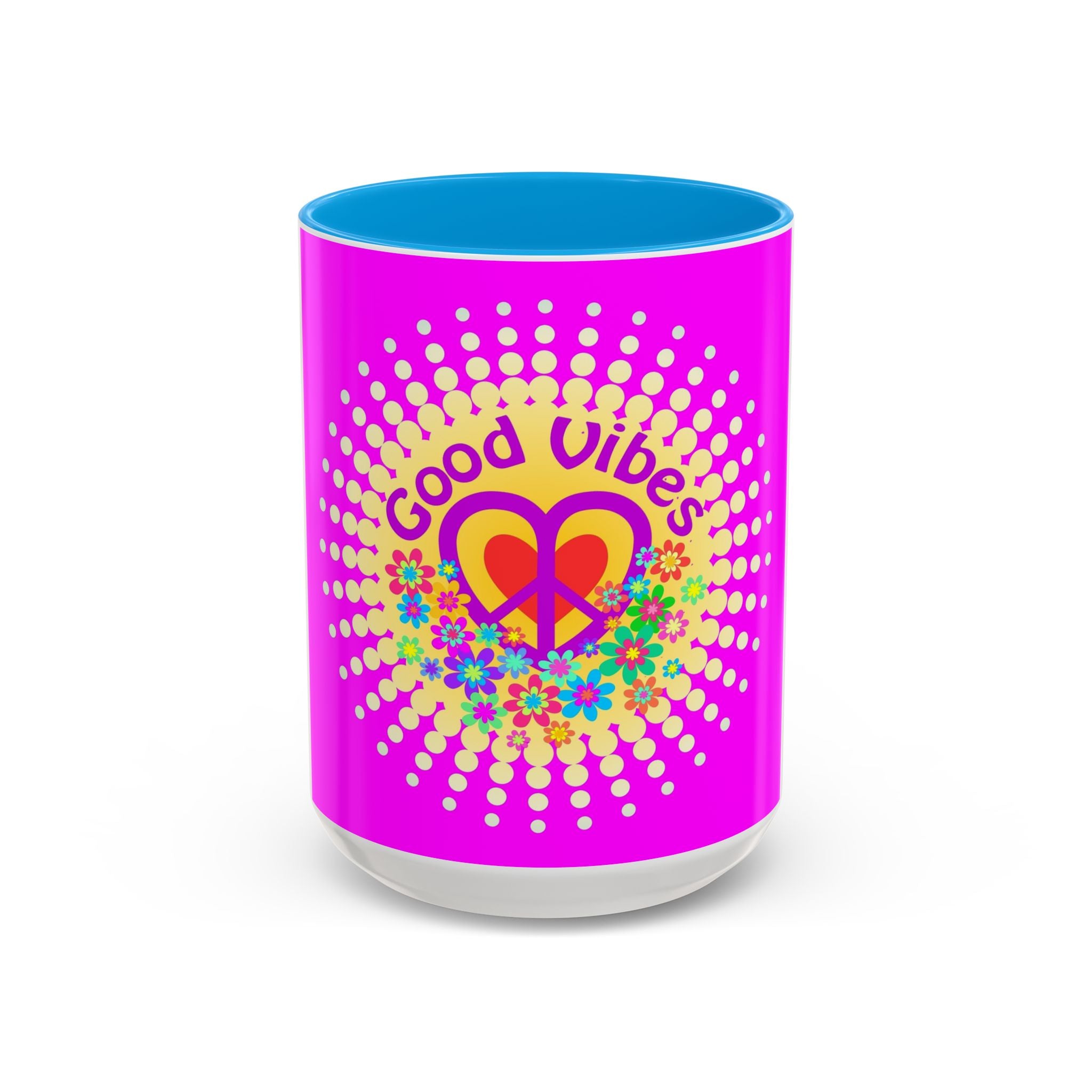 Good Vibes Peace Heart Floral Mug | Colorful 11oz 15oz Ceramic