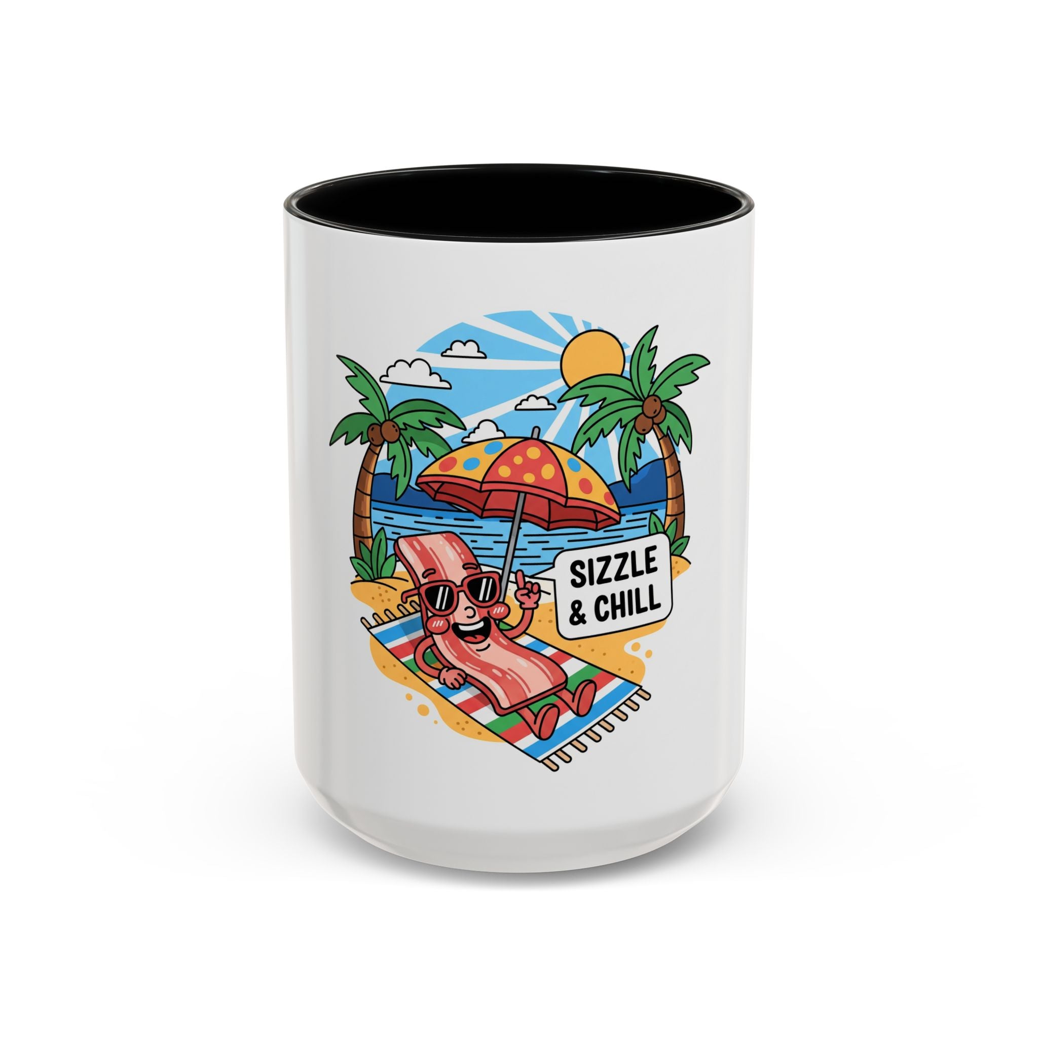 Sizzle & Chill Bacon Sunbathing Cartoon Accent Coffee Mug | 11oz or 15oz