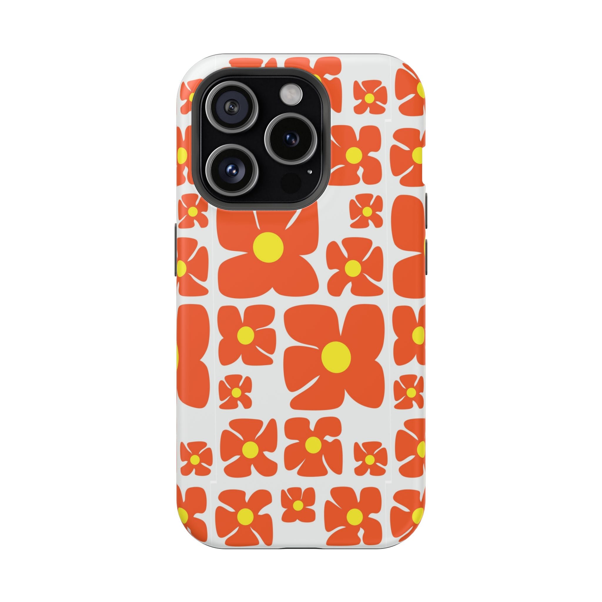 Retro Orange Floral Phone Case | Impact-Resistant Case