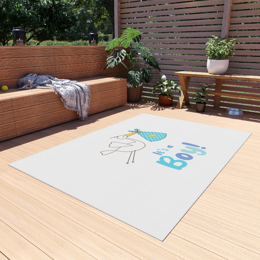It's a Boy stork illustration Outdoor Rug | baby shower nursery decor