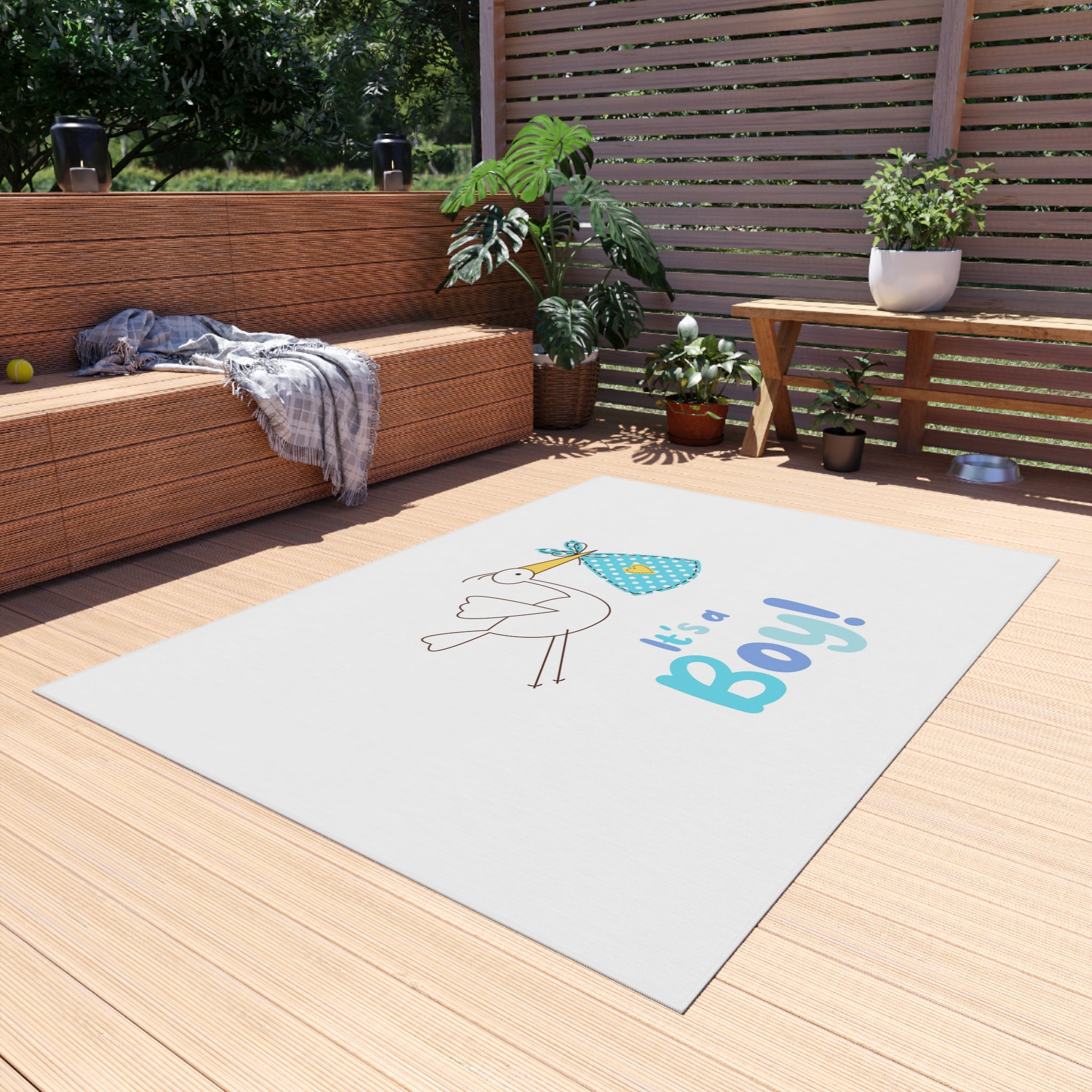 It's a Boy stork illustration Outdoor Rug | baby shower nursery decor