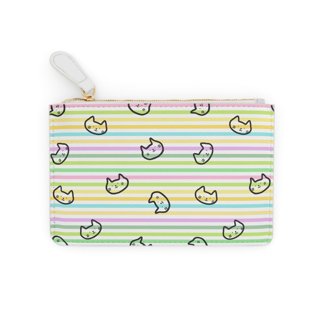 Pastel Striped Cat Faces Mini Clutch Bag | Cute Kitty Pattern