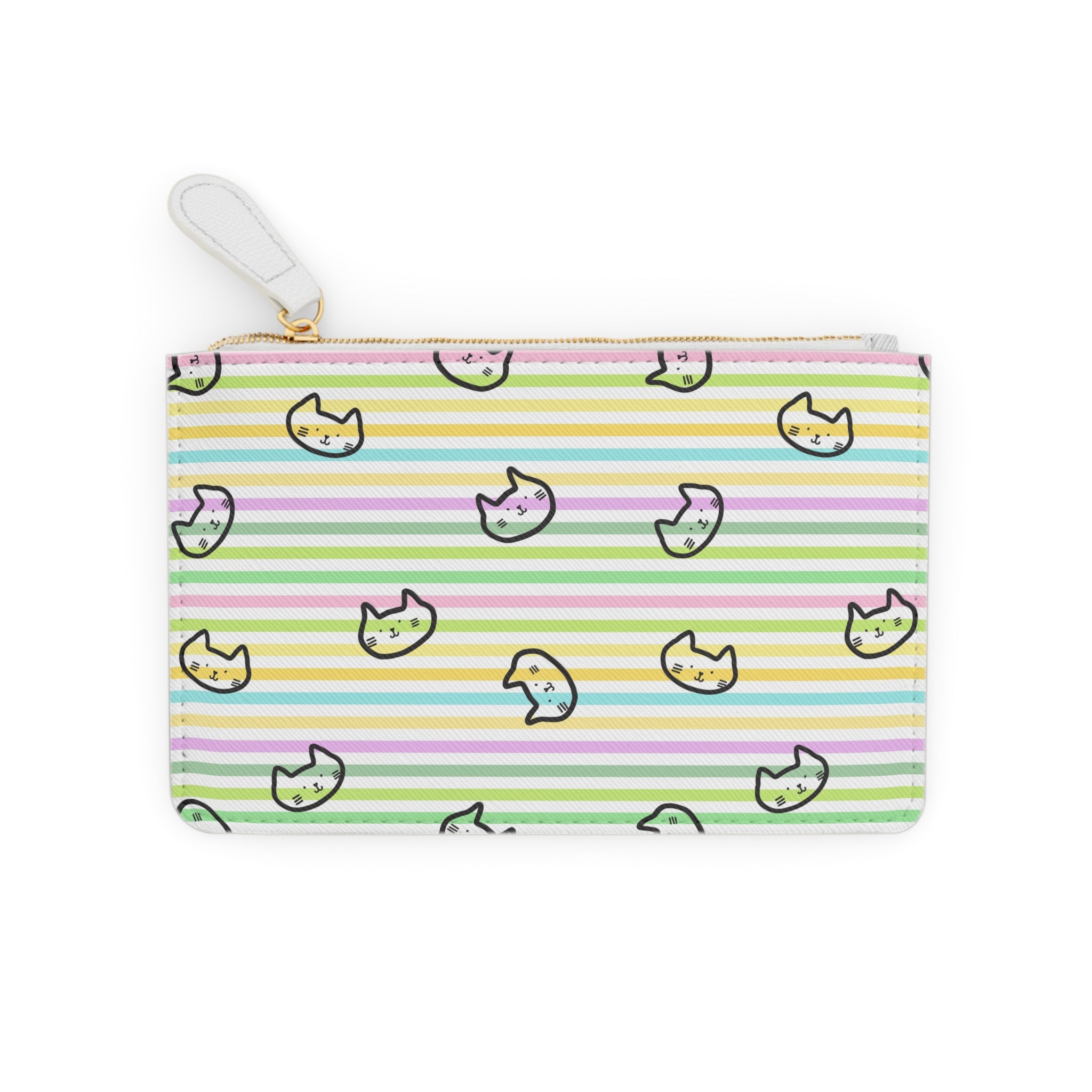 Pastel Striped Cat Faces Mini Clutch Bag | Cute Kitty Pattern
