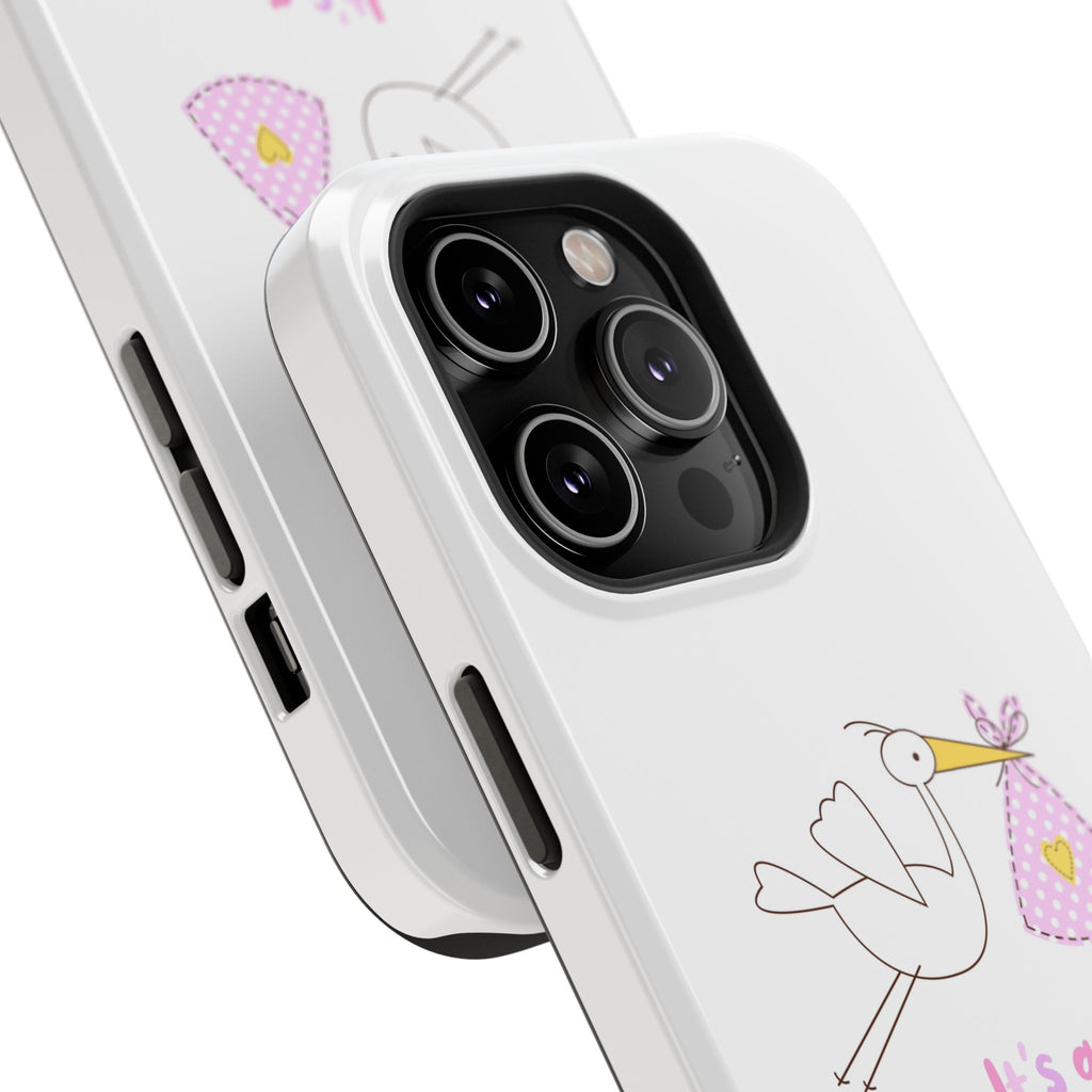 Stork carrying bundle "It's a Girl!" Phone Case | Impact-Resistant Case
