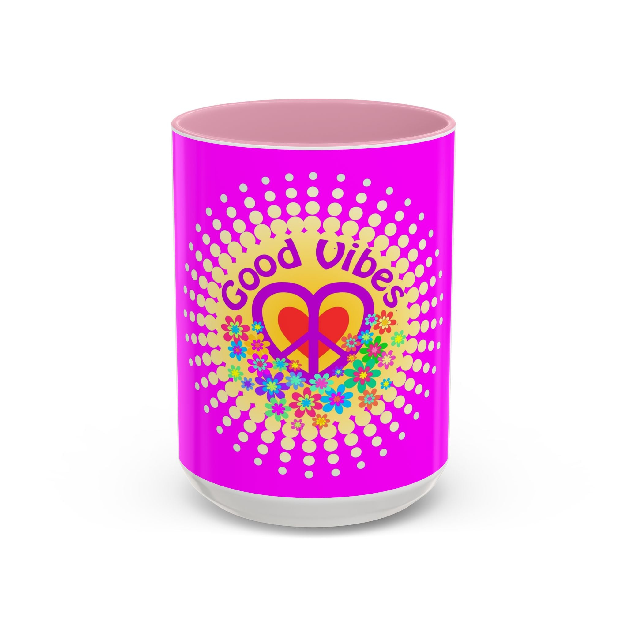 Good Vibes Peace Heart Floral Mug | Colorful 11oz 15oz Ceramic