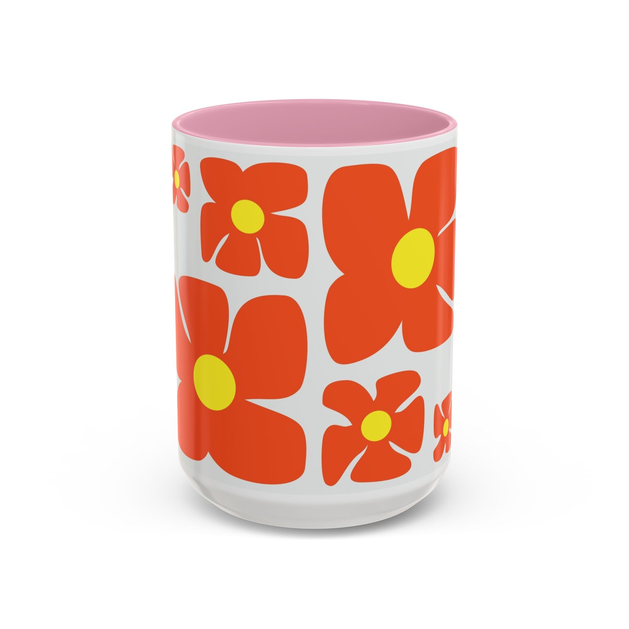 Retro Orange Flower Pattern Mug | 11oz 15oz Colorful Ceramic