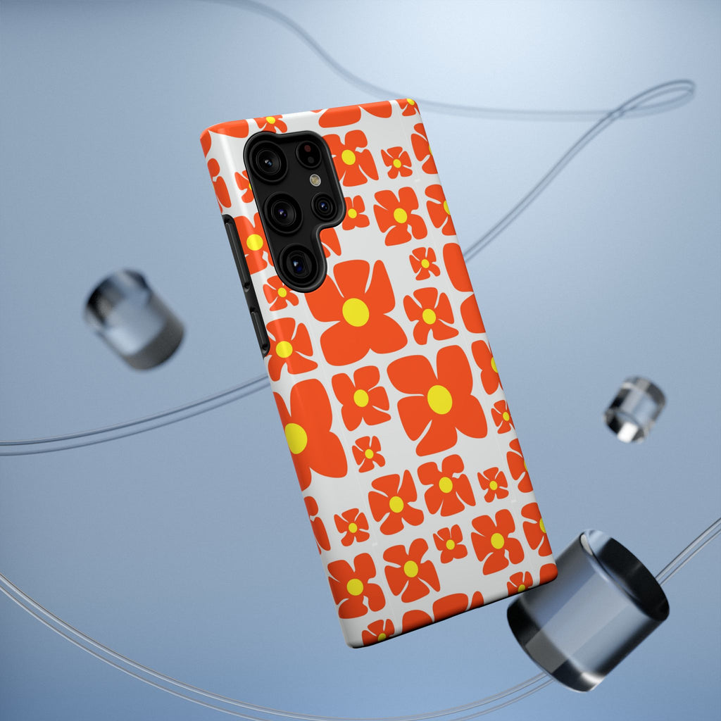 Retro Orange Floral Phone Case | Impact-Resistant Case