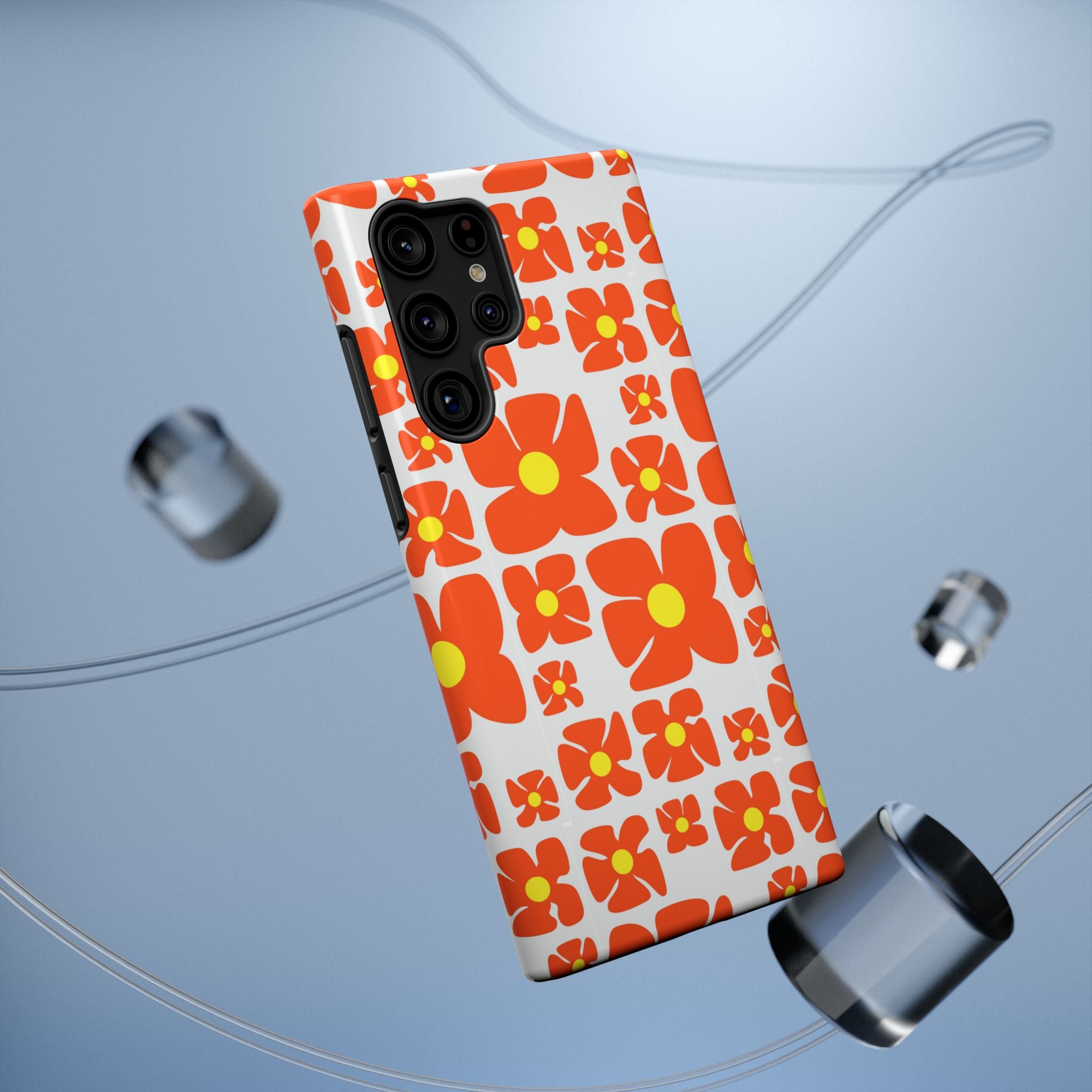 Retro Orange Floral Phone Case | Impact-Resistant Case