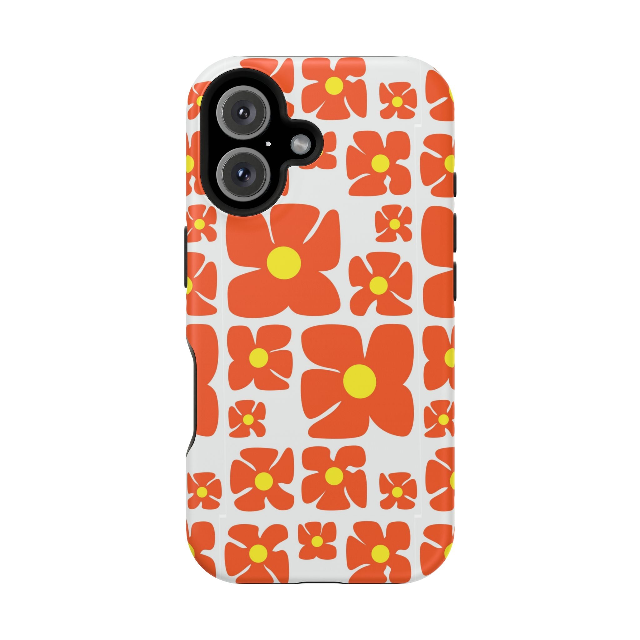 Retro Orange Floral Phone Case | Impact-Resistant Case