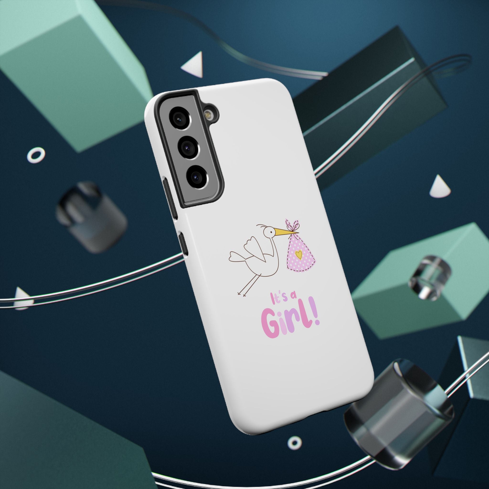 Stork carrying bundle "It's a Girl!" Phone Case | Impact-Resistant Case