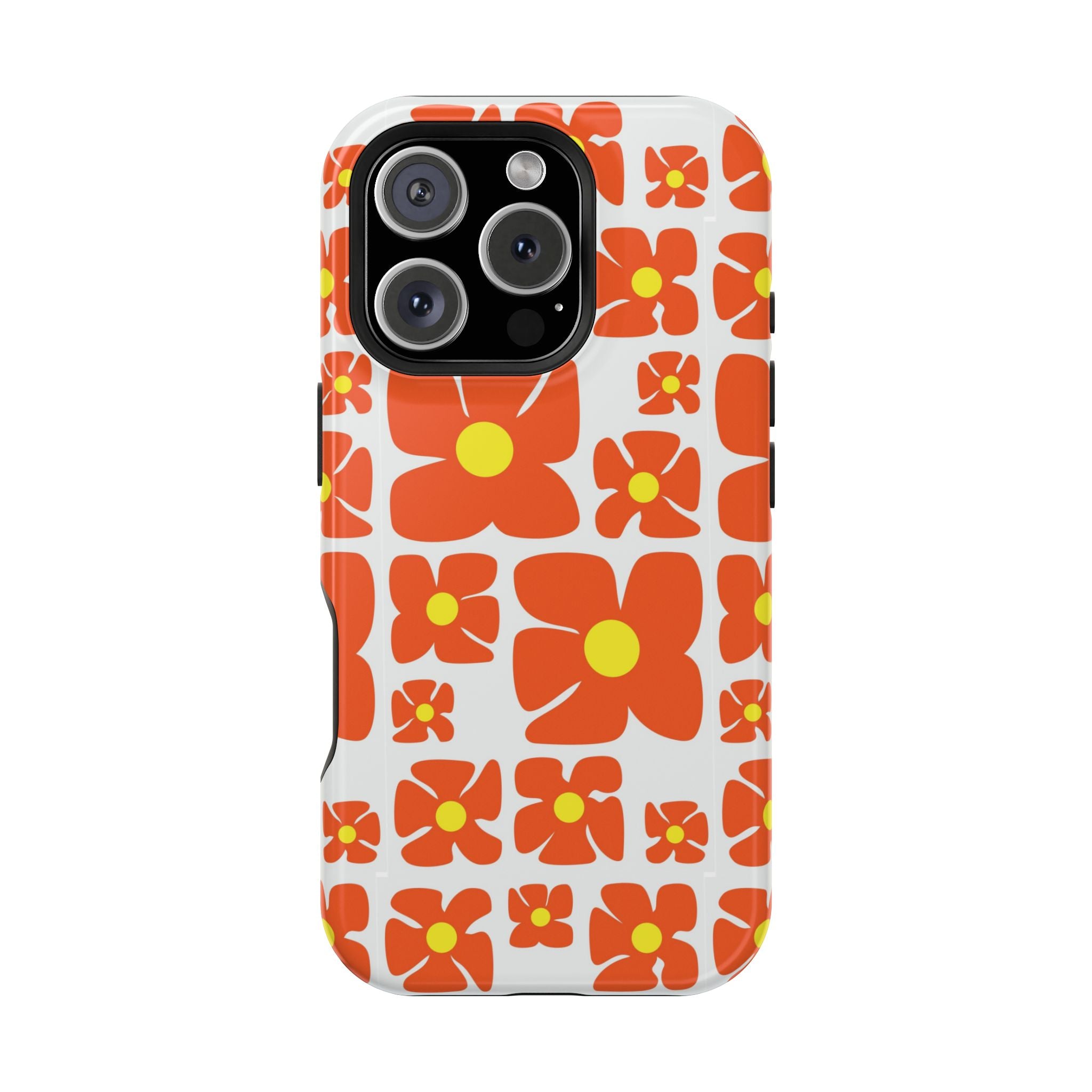 Retro Orange Floral Phone Case | Impact-Resistant Case