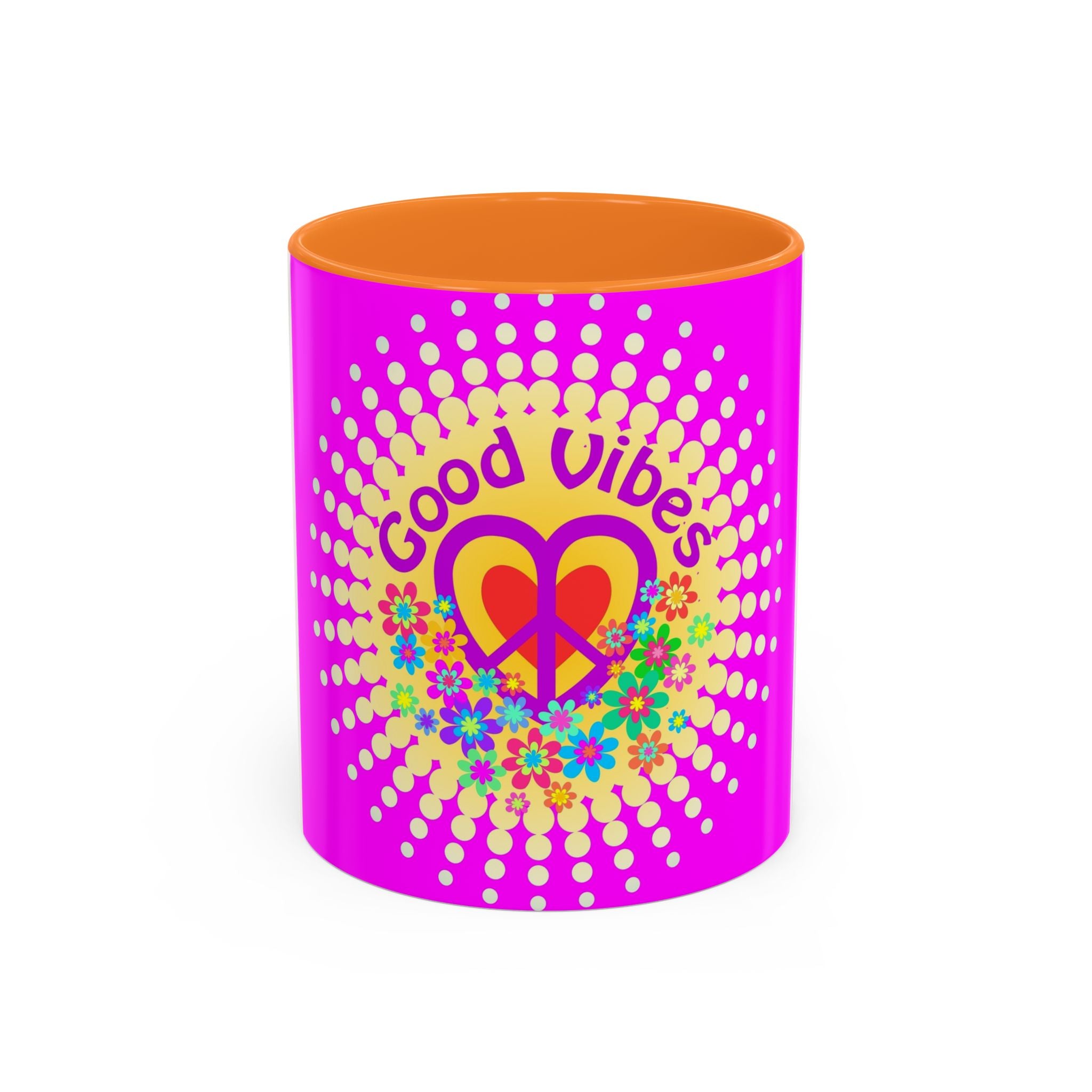 Good Vibes Peace Heart Floral Mug | Colorful 11oz 15oz Ceramic