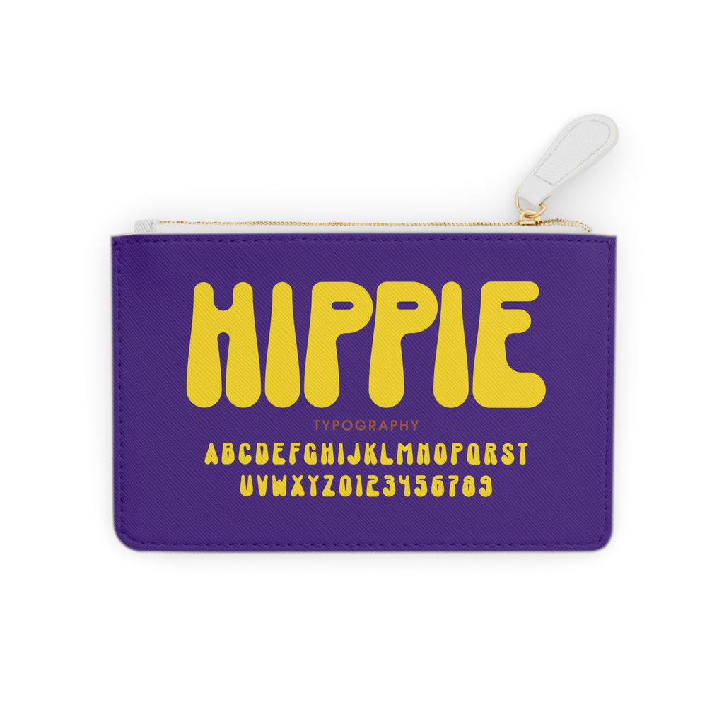 Hippie Typography Mini Clutch Bag | Retro Yellow Letters on Purple