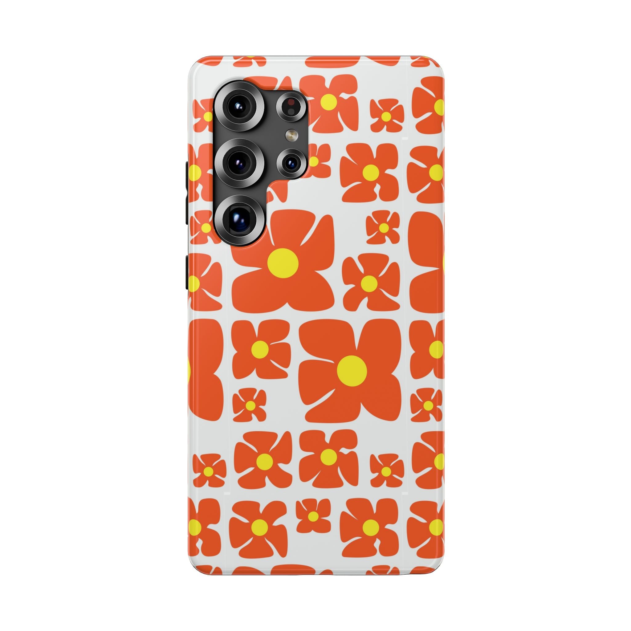 Retro Orange Floral Phone Case | Impact-Resistant Case
