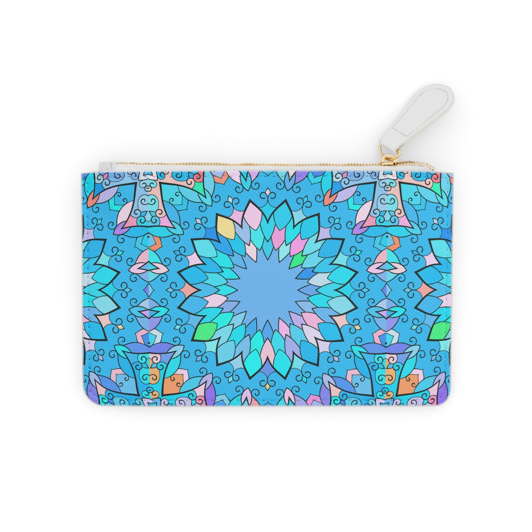 Blue Geometric Mandala Mini Clutch Bag | Floral Kaleidoscope Pattern