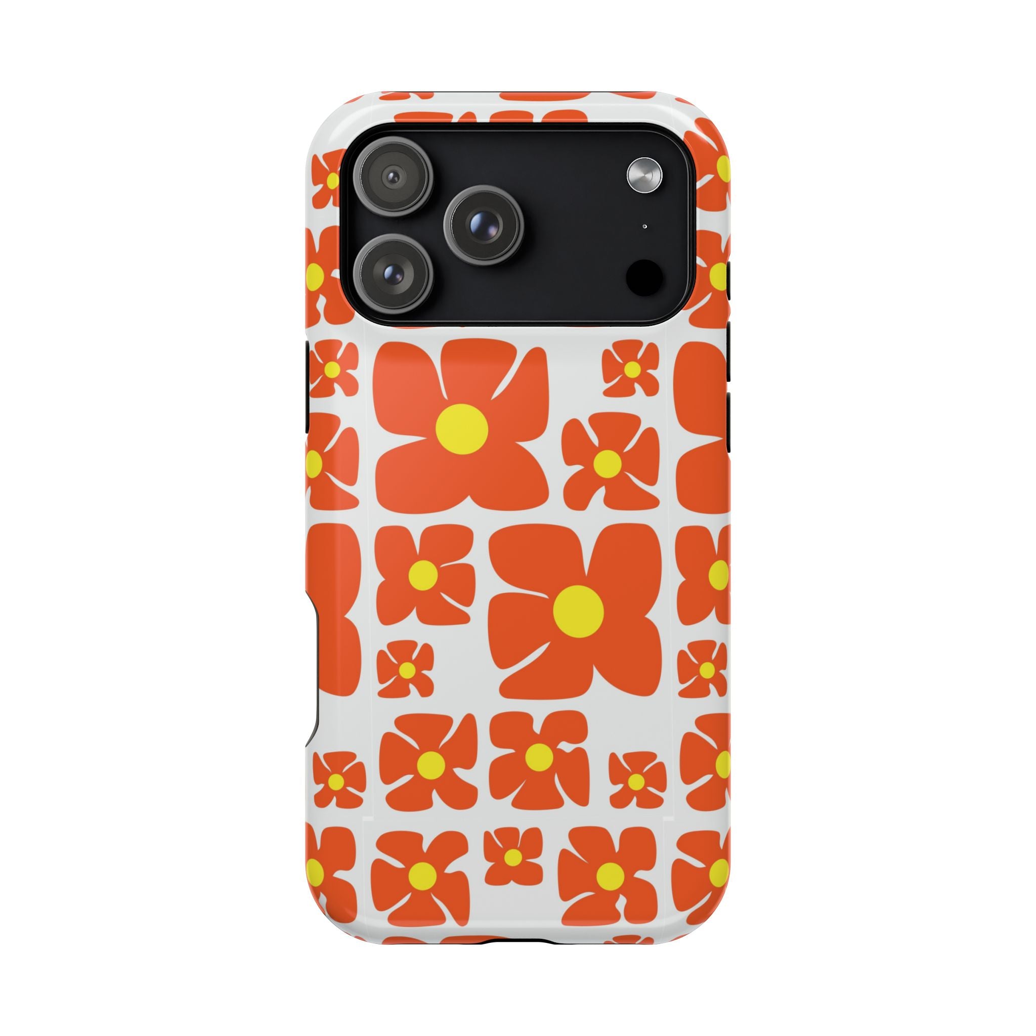 Retro Orange Floral Phone Case | Impact-Resistant Case