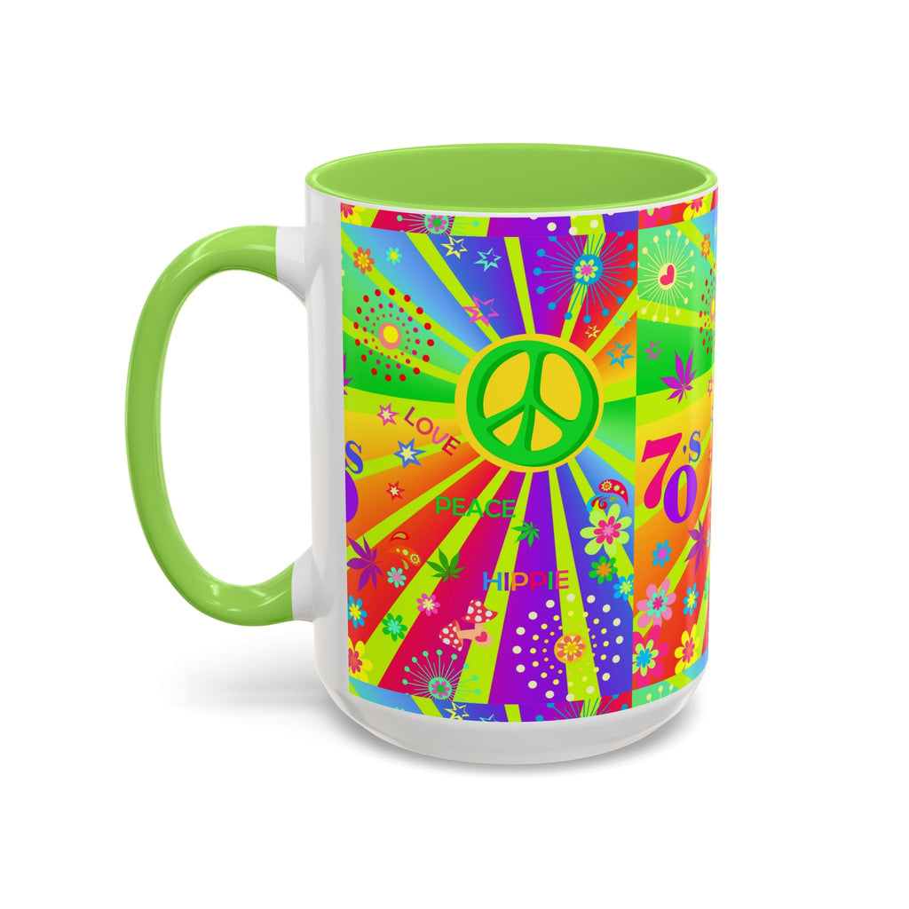 70s Peace Sign Psychedelic Mug | Retro Hippie Rainbow Coffee Cup