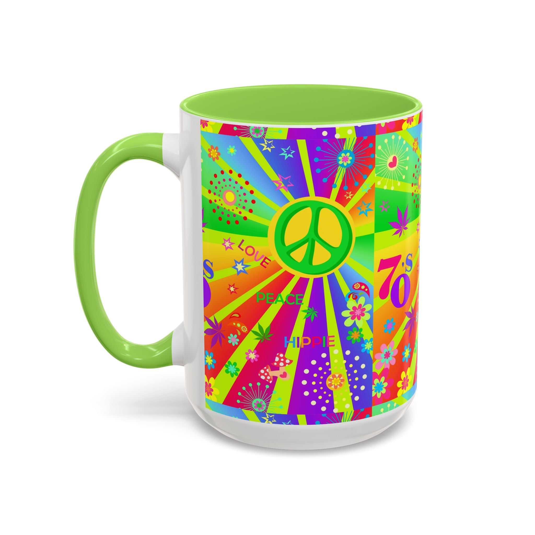 70s Peace Sign Psychedelic Mug | Retro Hippie Rainbow Coffee Cup