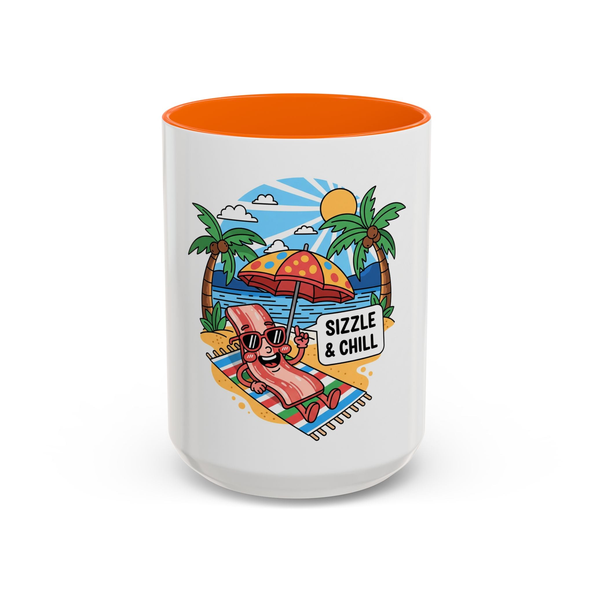 Sizzle & Chill Bacon Sunbathing Cartoon Accent Coffee Mug | 11oz or 15oz