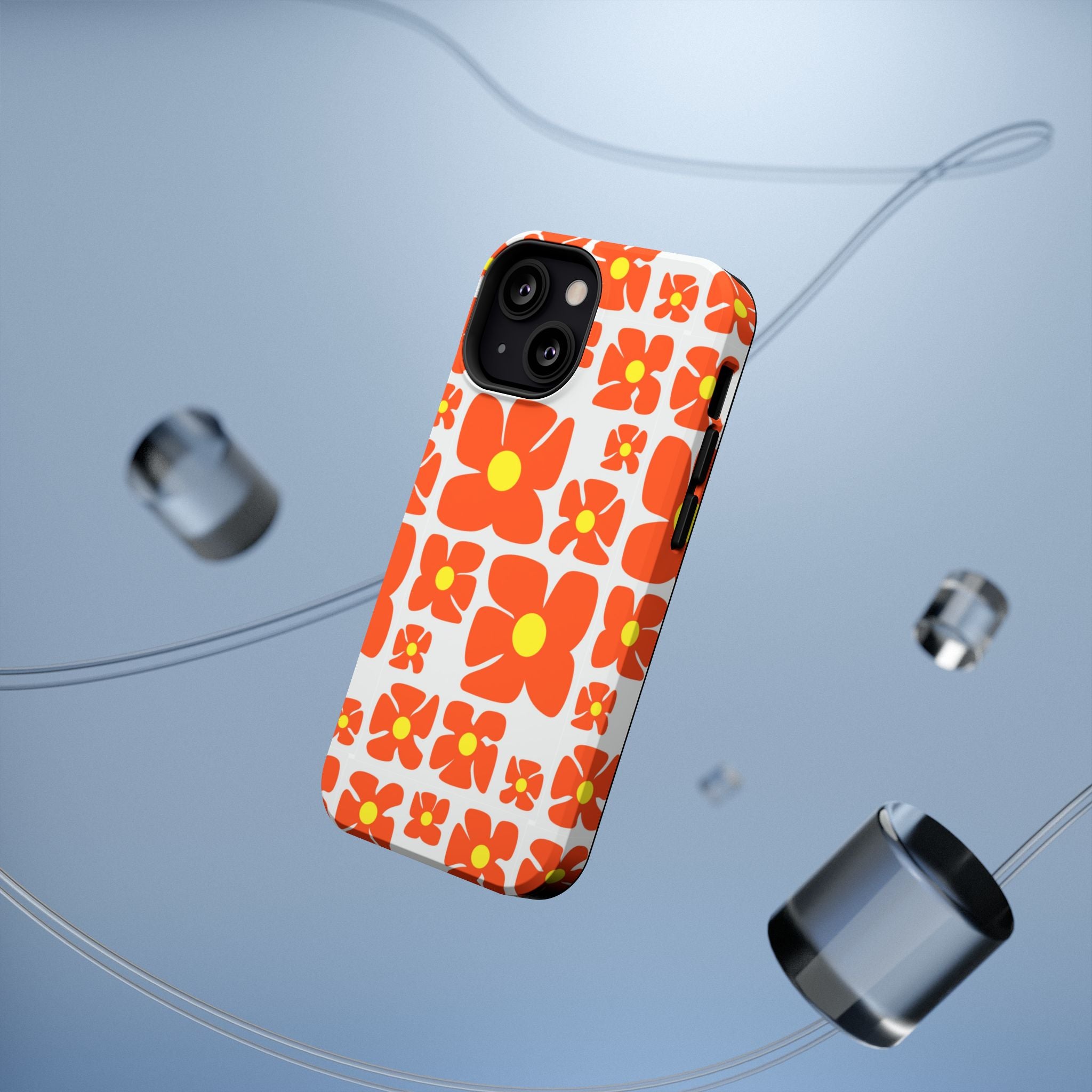 Retro Orange Floral Phone Case | Impact-Resistant Case