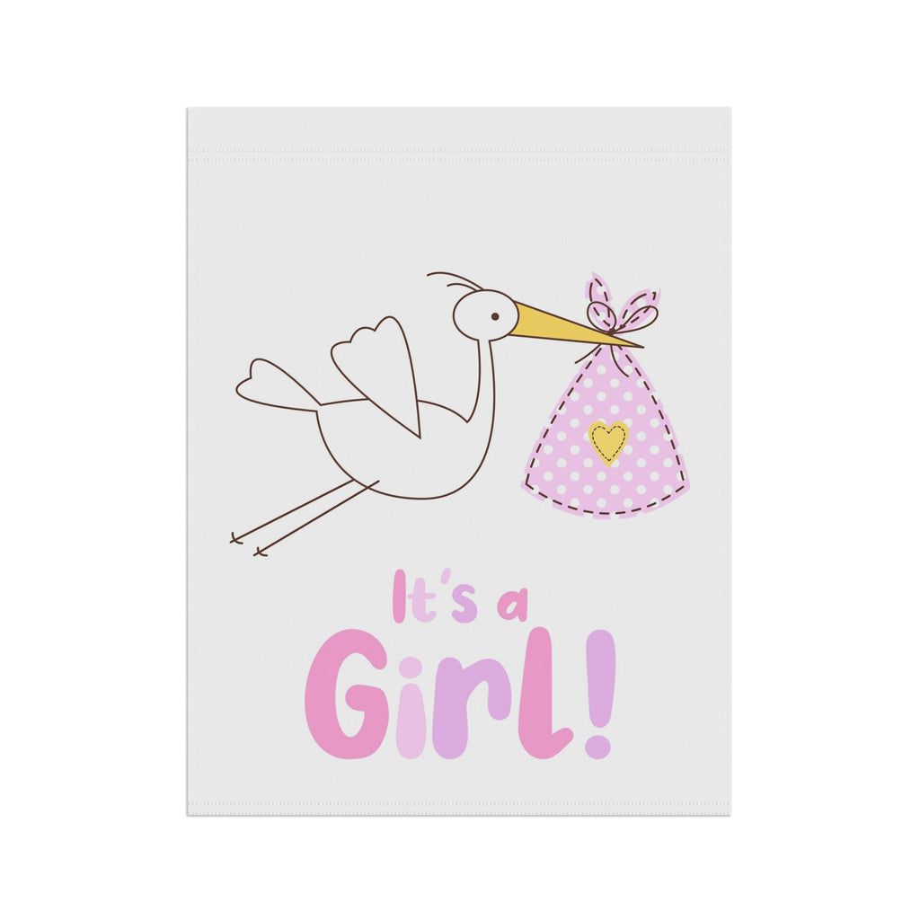 Stork with Pink Bundle It's a Girl! Garden Flag | House Banner