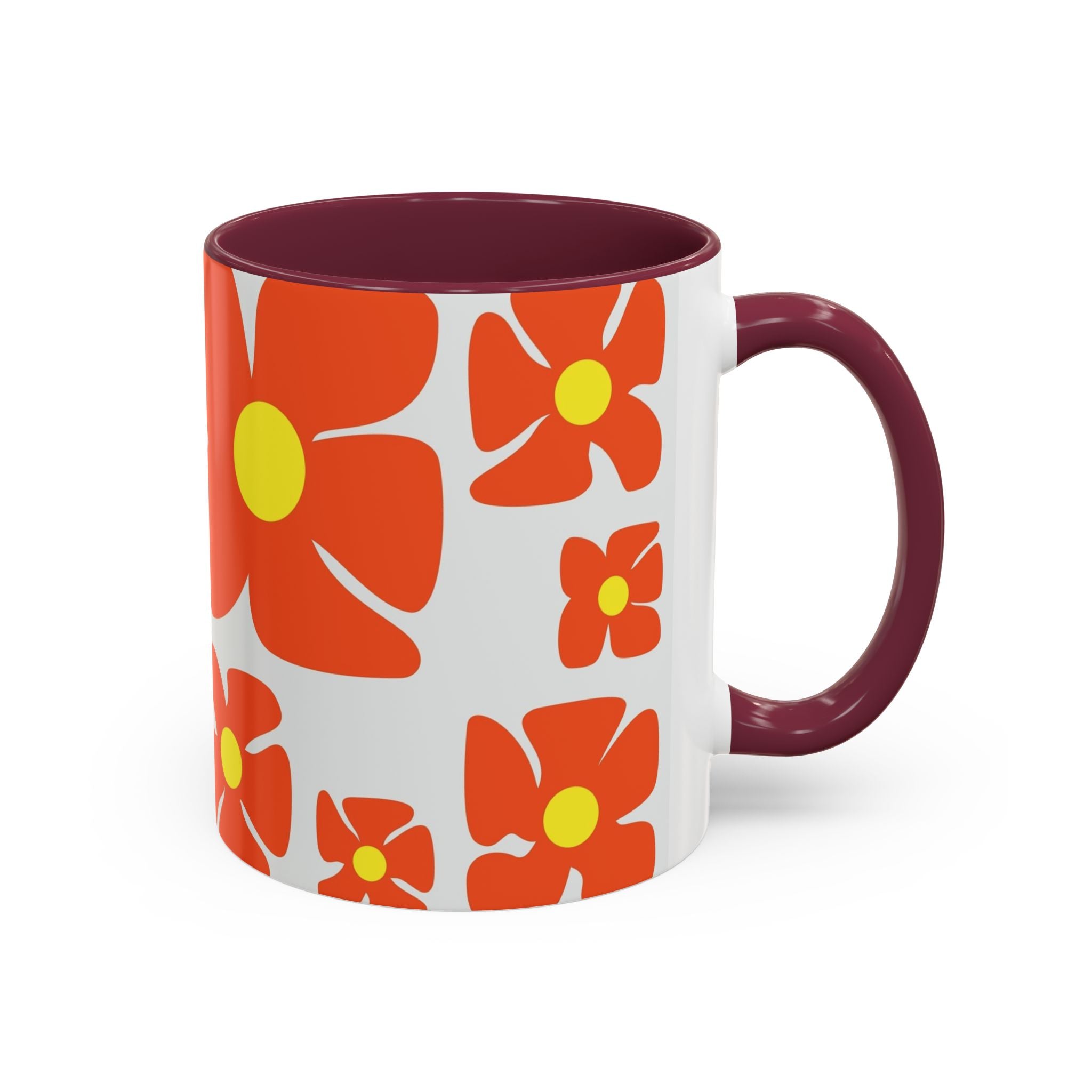 Retro Orange Flower Pattern Mug | 11oz 15oz Colorful Ceramic