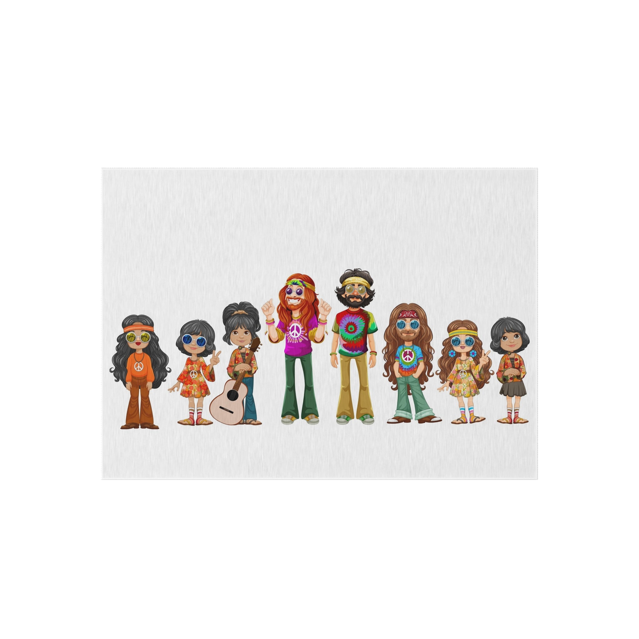 Retro Hippie Family Crew Outdoor Rug | Boho Music Festival Characters