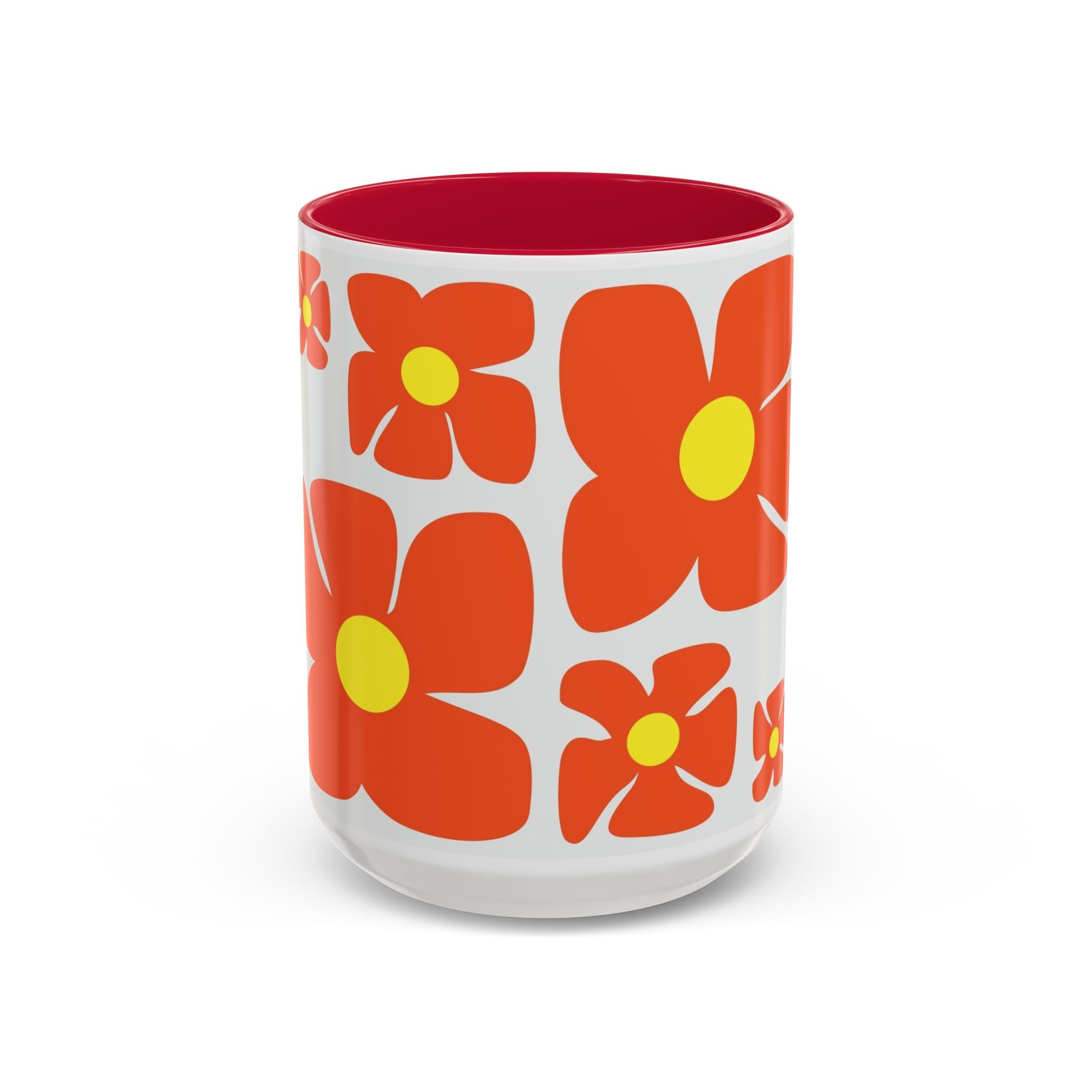 Retro Orange Flower Pattern Mug | 11oz 15oz Colorful Ceramic