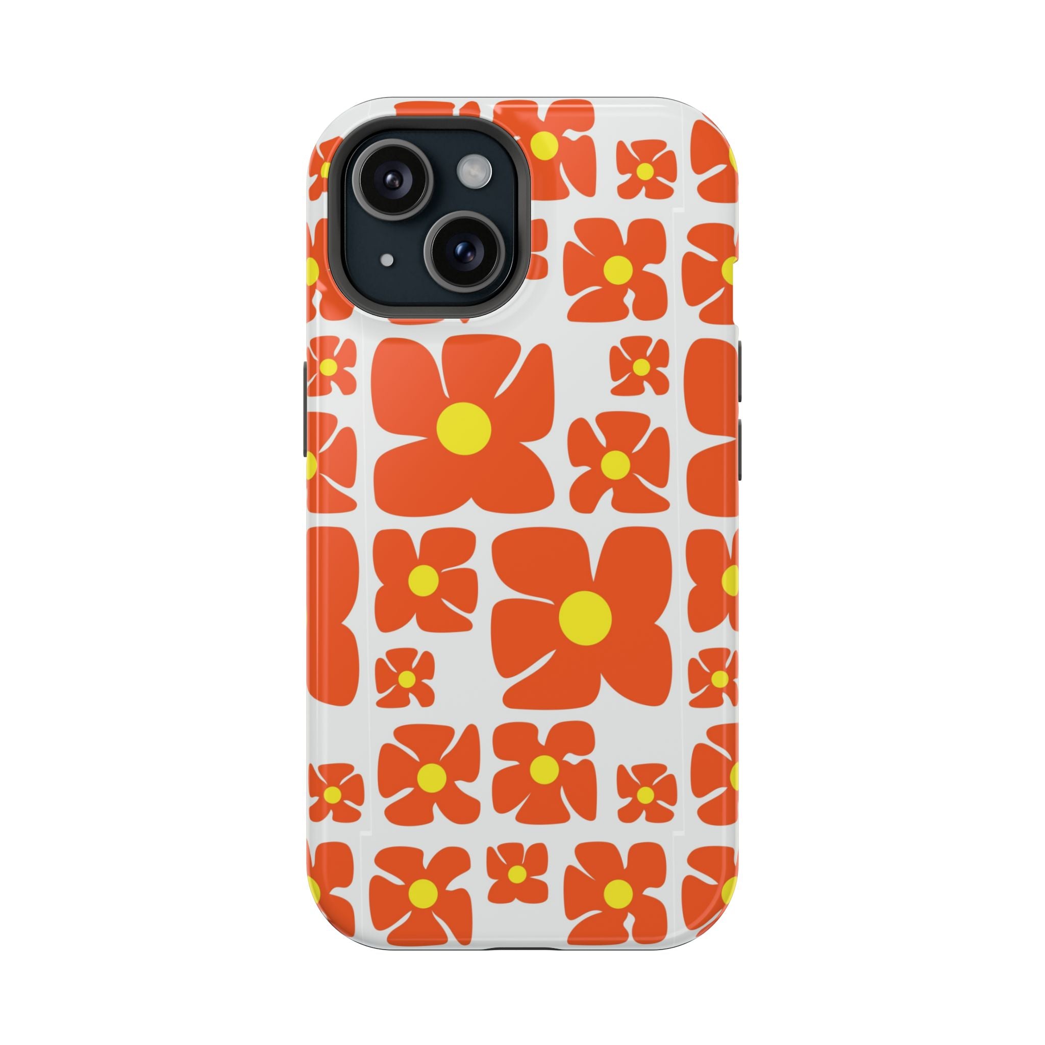 Retro Orange Floral Phone Case | Impact-Resistant Case