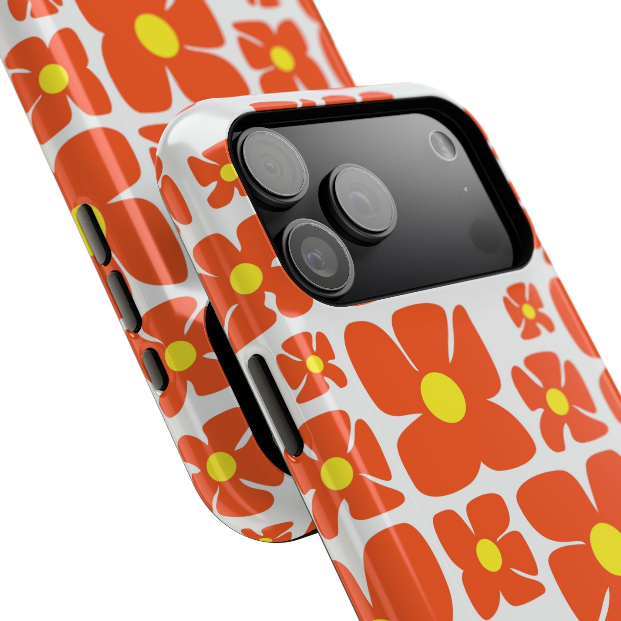 Retro Orange Floral Phone Case | Impact-Resistant Case