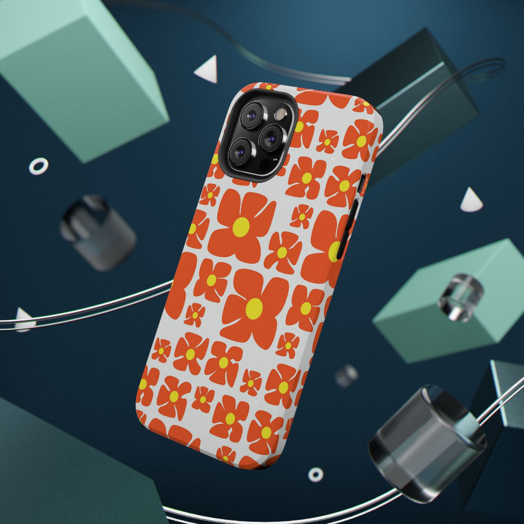 Retro Orange Floral Phone Case | Impact-Resistant Case