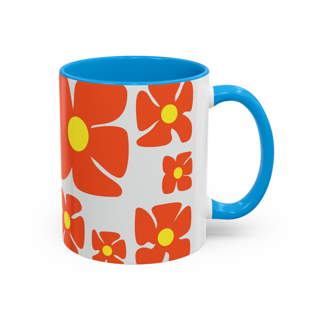 Retro Orange Flower Pattern Mug | 11oz 15oz Colorful Ceramic
