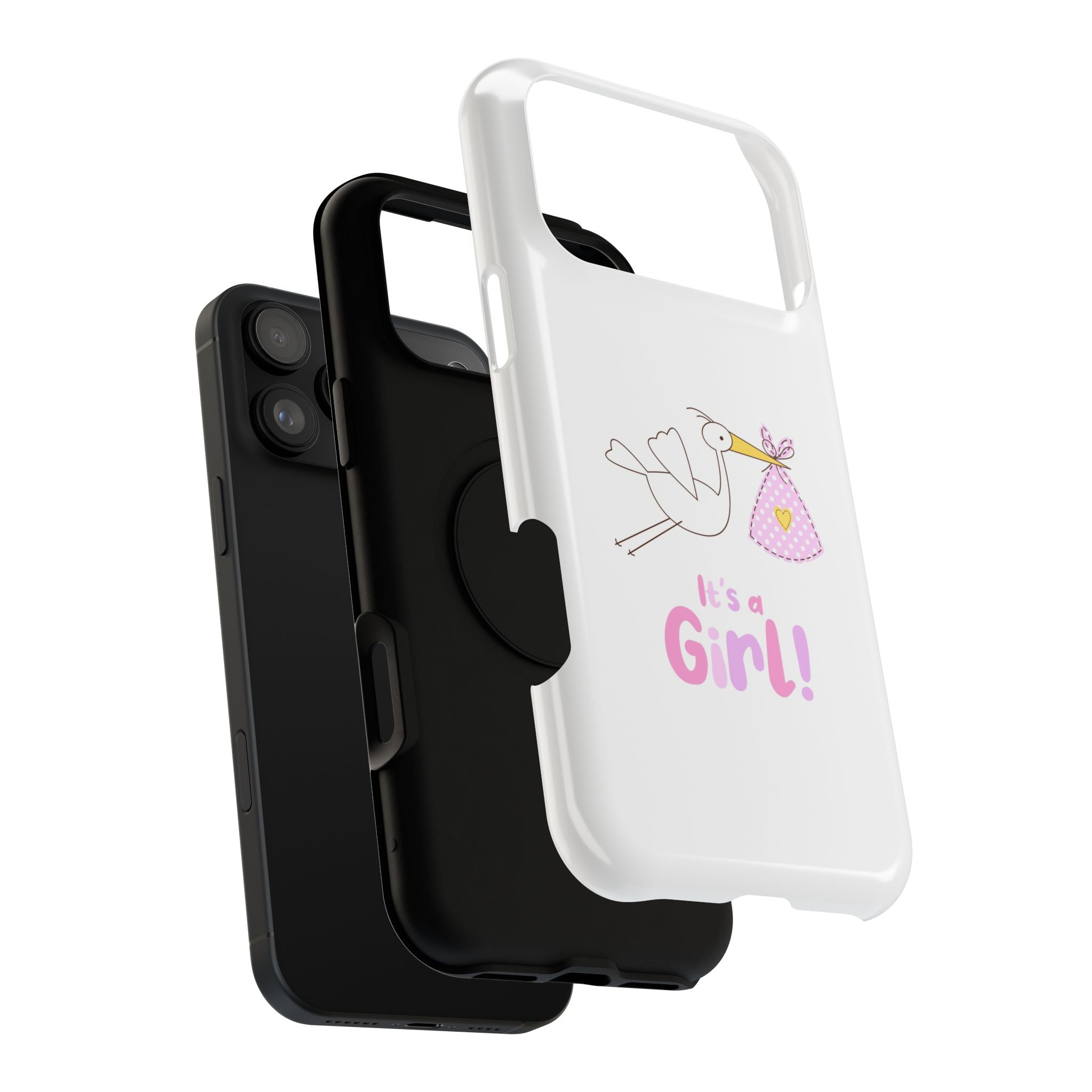 Stork carrying bundle "It's a Girl!" Phone Case | Impact-Resistant Case