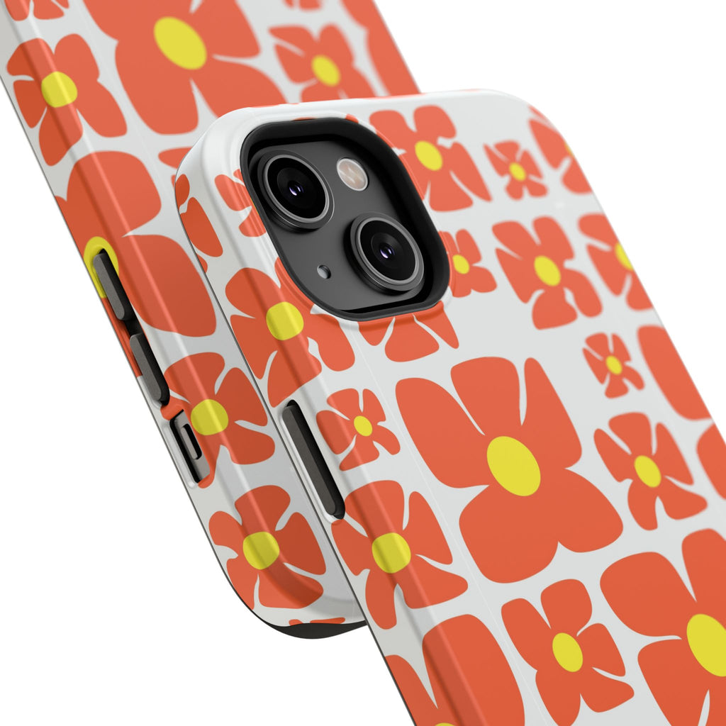 Retro Orange Floral Phone Case | Impact-Resistant Case