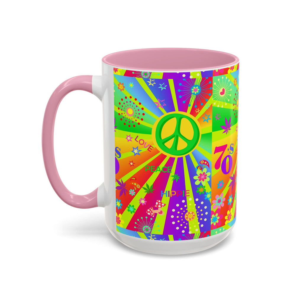70s Peace Sign Psychedelic Mug | Retro Hippie Rainbow Coffee Cup