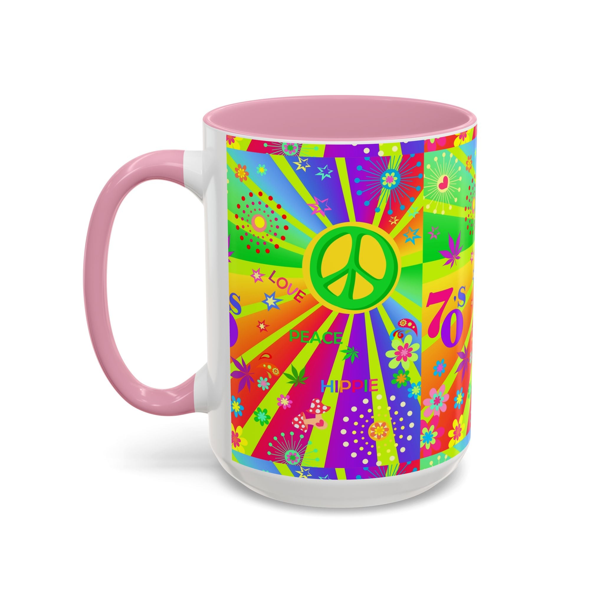 70s Peace Sign Psychedelic Mug | Retro Hippie Rainbow Coffee Cup