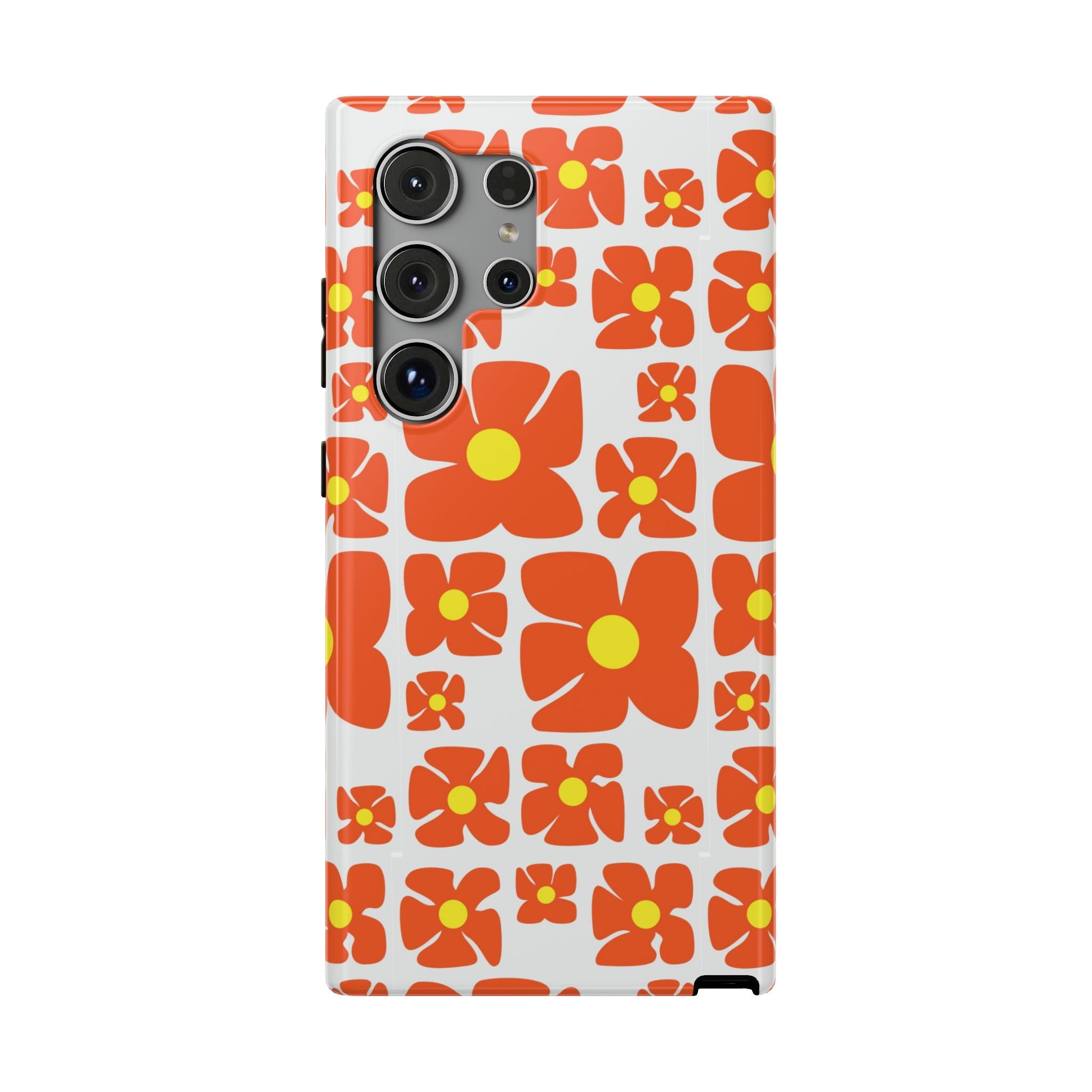Retro Orange Floral Phone Case | Impact-Resistant Case
